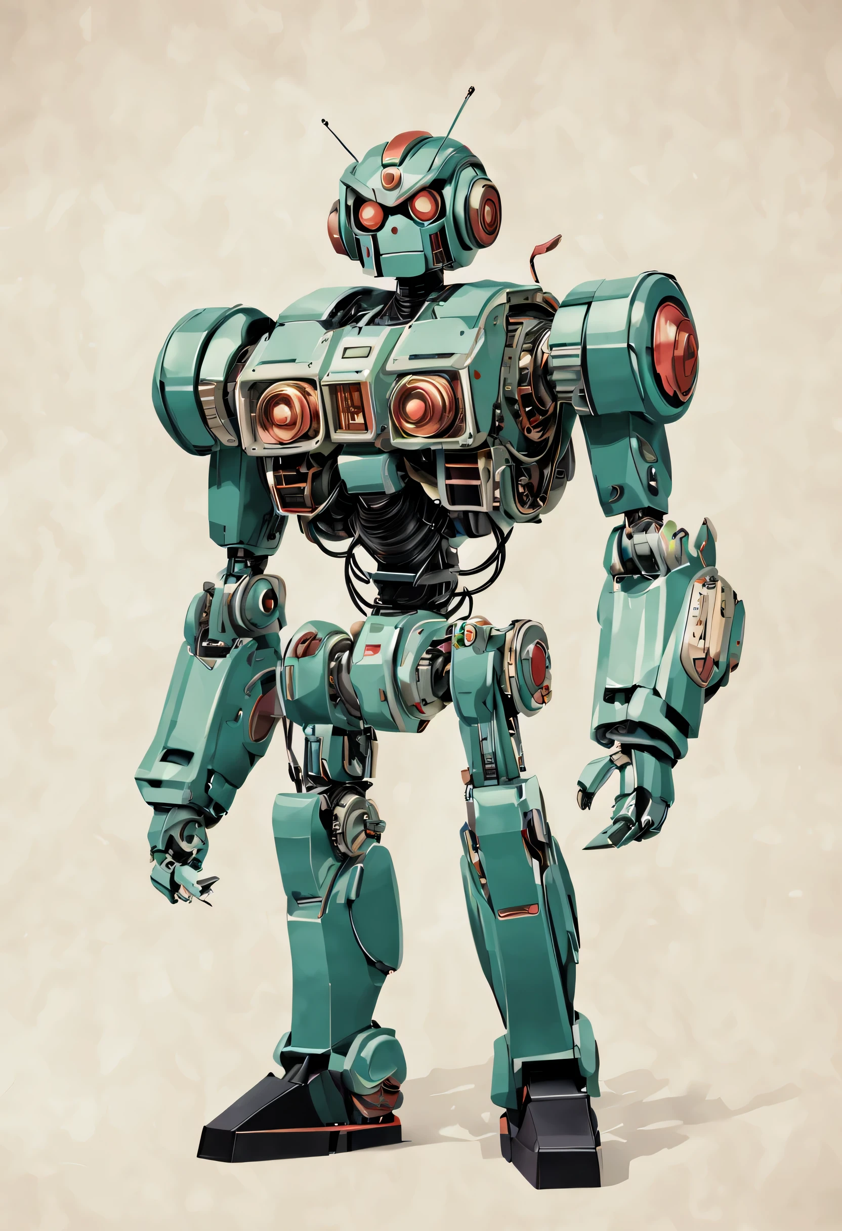 Toma de cuerpo completo, Robot estilo anime de los 90 hecho con piezas de ordenador. in the vintage style of the 90s, AKIRA. anime line art.