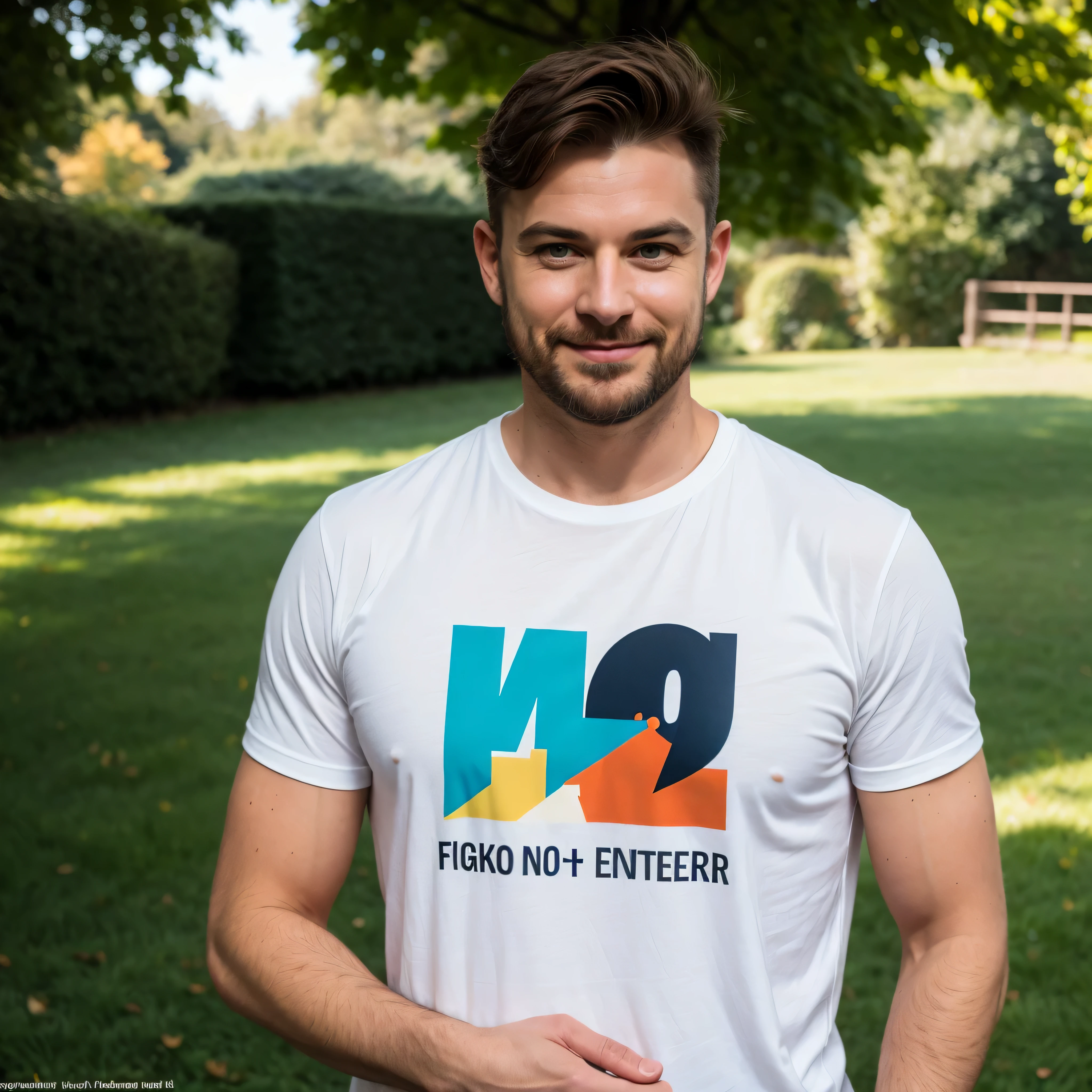 Serious man, 30 Jahre, in einem einfarbigen T-Shirt, Sorrisos, Professionelle Farbkorrektur, Weiche Schatten, kein Kontrast, Sauberer, scharfer Fokus, Filmfotografie