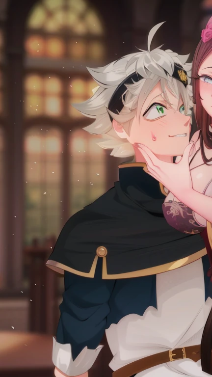 anime couple hugging in a castle with a castle in the background, fanart detalhado, Demon Slayer rui fanart, fanart de alta qualidade, feito com anime painter studio, [ Arte digital 4K ]!!, 8k!!, Captura de Black Clover, Black Clover Asta