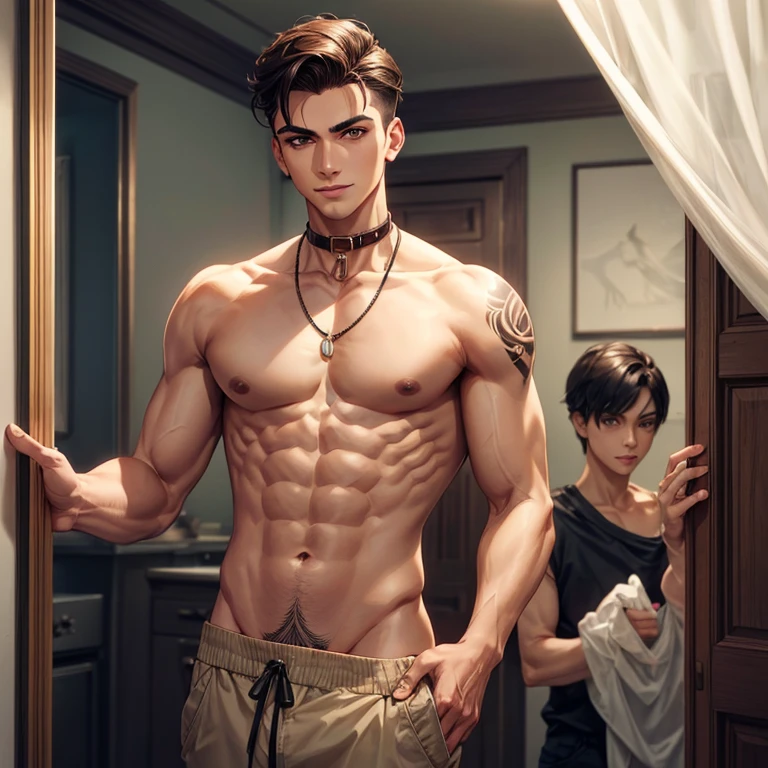 One man entering a room smiling.
Style: Male Generic Body
Skin Colour: Neutral 3
Brow Style: Straight Medium
Brow Colour: Dark Brown
Hair Style: Slicked Back Side Shaved Tousled
Hair Colour: Cool Dark Brown
Eyes Style: Deepset Downturned Lidded
Eyes Colour: Hazel
Face: Chiseled Square Stubble Shaved
Nose: Straight Pointed
Lips Style: Medium Heart
Lips Colour: Beige Gold Matte
Extra: Birds tattoo on Collar bone
