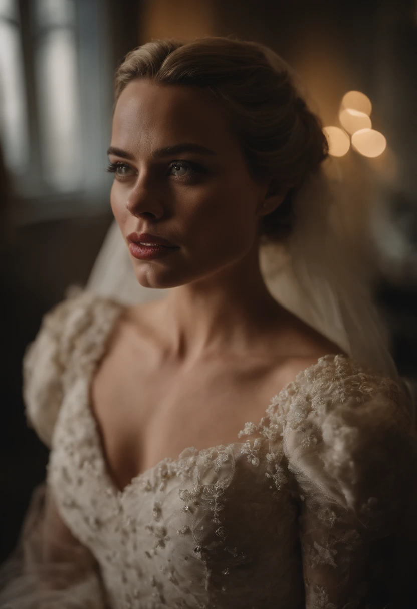 Margot Robbie as a bride in clown makeup