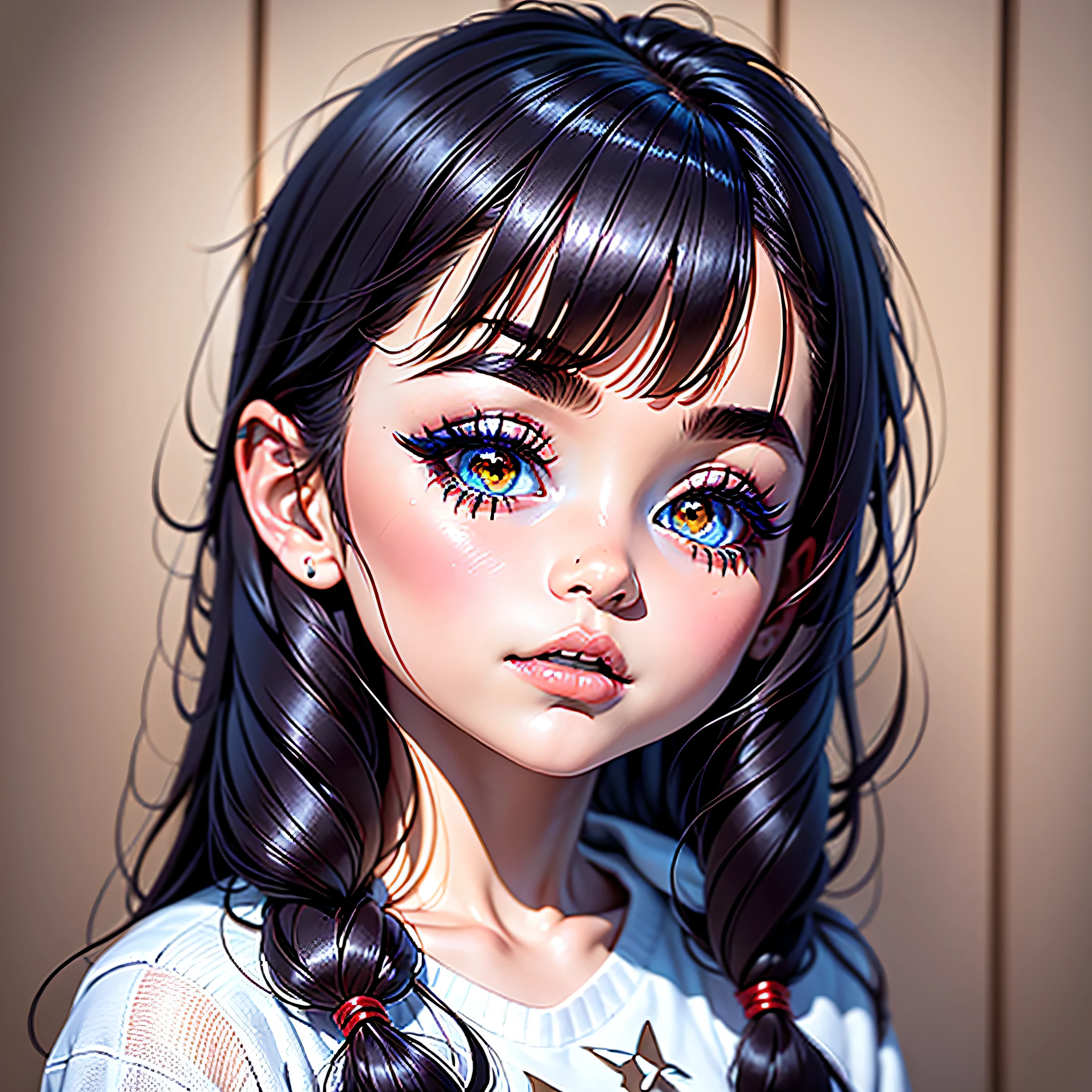 ((独奏)), portraite of a, a closeup of a, Wide angle, foto realista, 真实感, Ultra Quality 16K, gals, (()), Beautiful baby face,rstyle, red strands of hair, Bright eye makeup, makeup: Arrows in front of our eyes, red-eyes