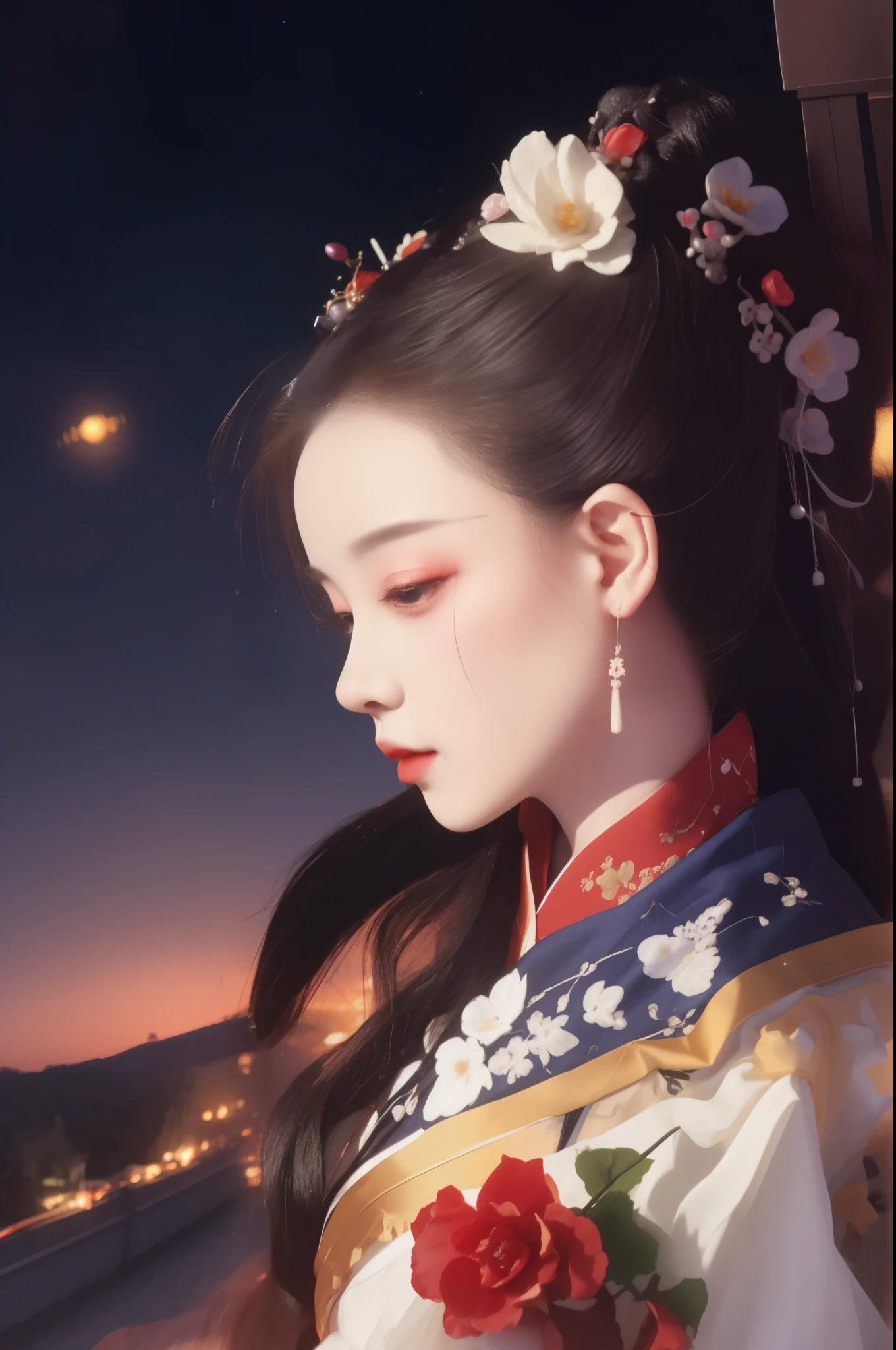 There is a woman wearing Hanfu from the Tang Dynasty,hairpin in hair ,Her Majesty the Empress,Artistically,Belle peinture de personnage, Kingly style,((Best quality at best)), ((tmasterpiece)), (detailed),8k,Real person vs. photo