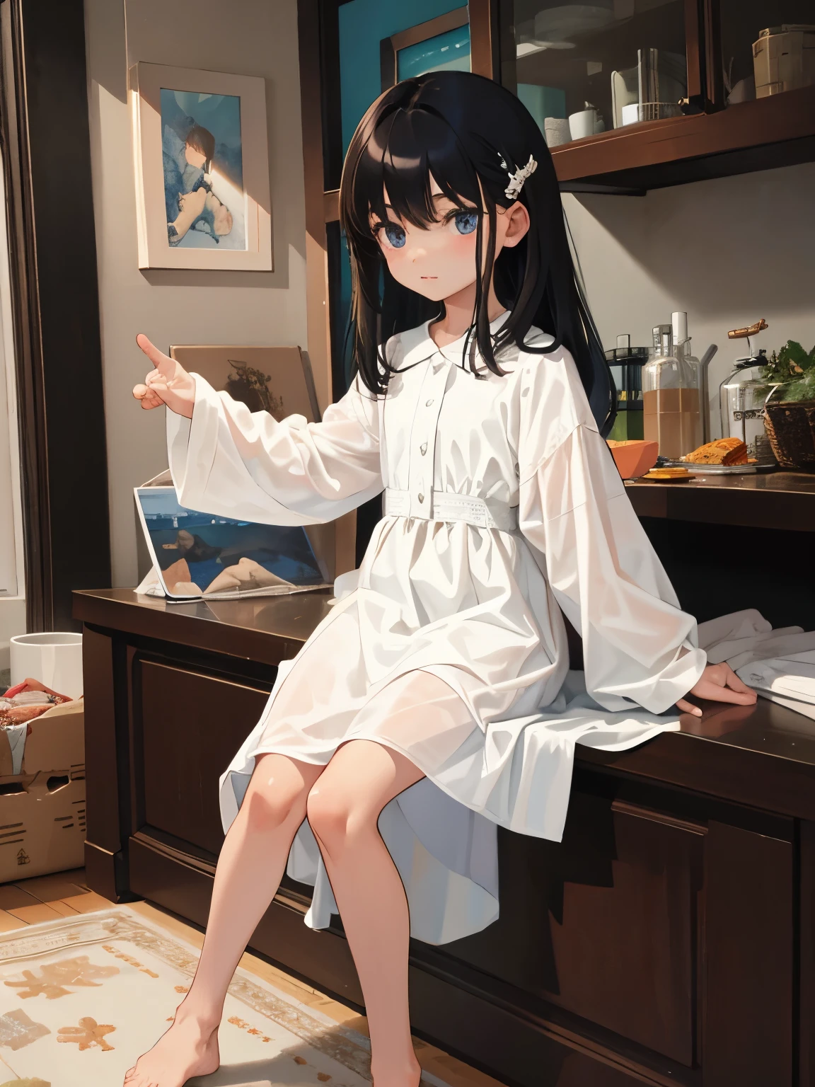 ride horse，（​masterpiece，Highest Quality），child，(A dark-haired)，Delicate body