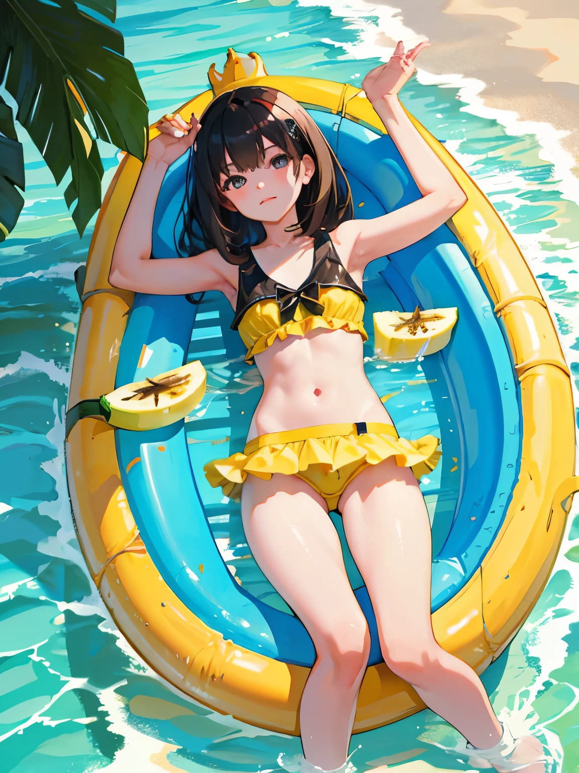 Banana boat ride,(masterpiece,Highest Quality),child,(A dark-haired),Delicate body
