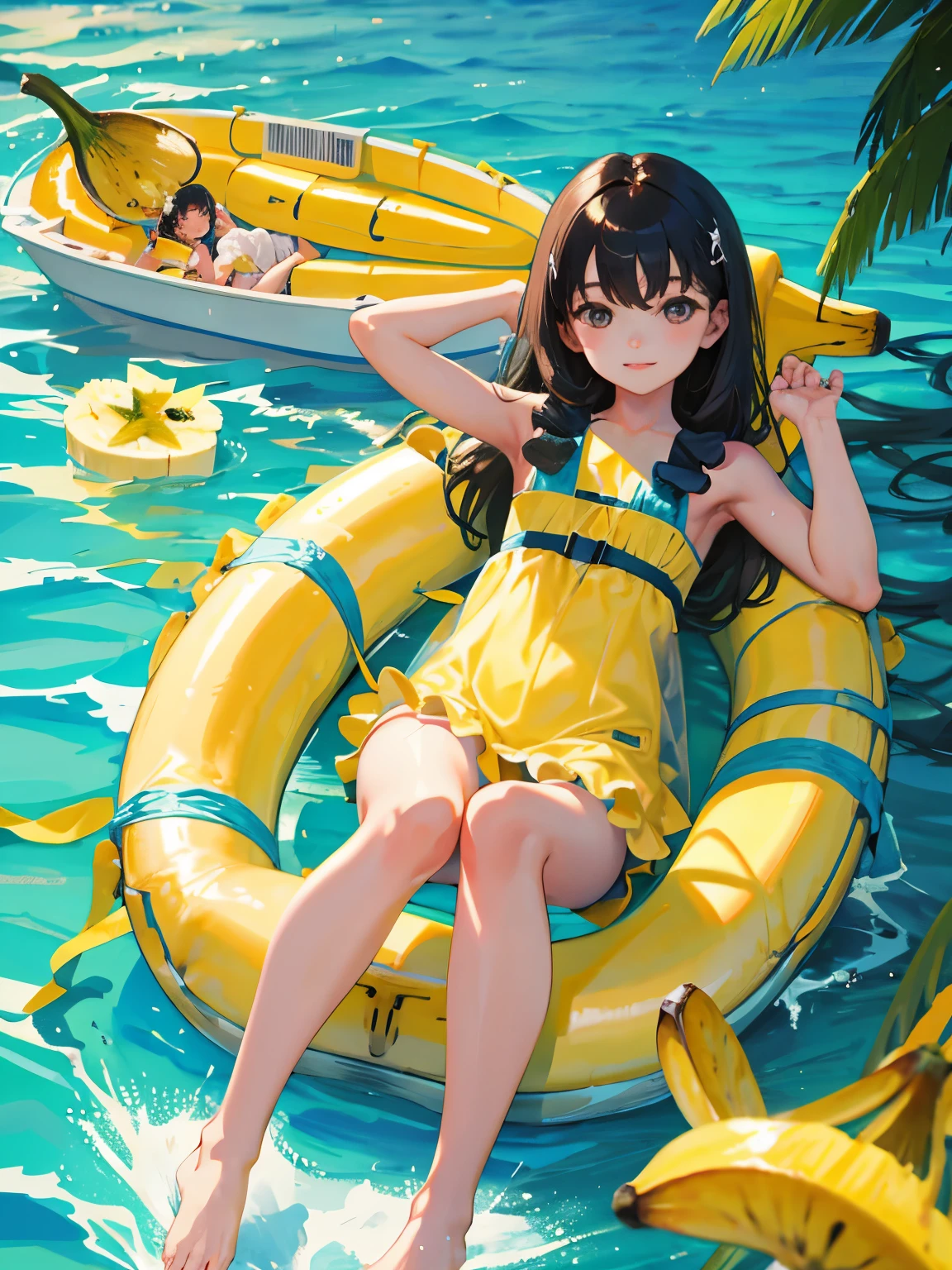 Banana boat ride，(​masterpiece，Highest Quality），，(A dark-haired)，Delicate body