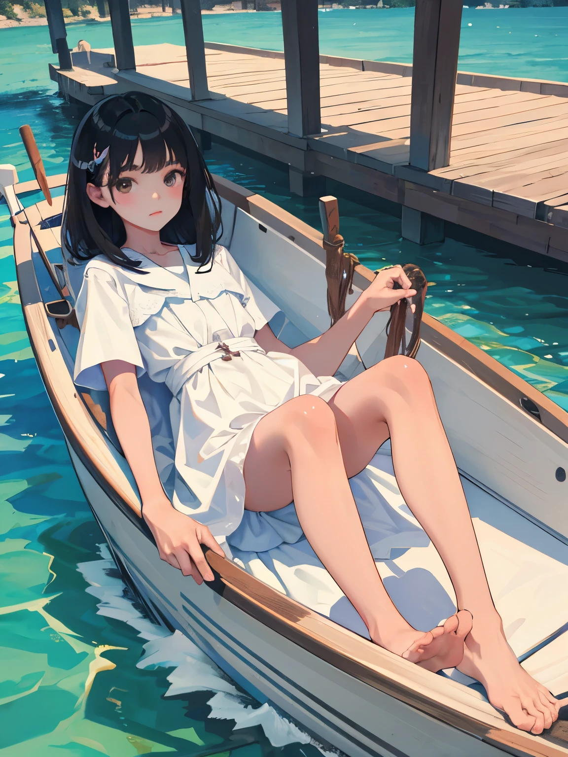 Boat ride,(masterpiece,Highest Quality),,(A dark-haired),Delicate body