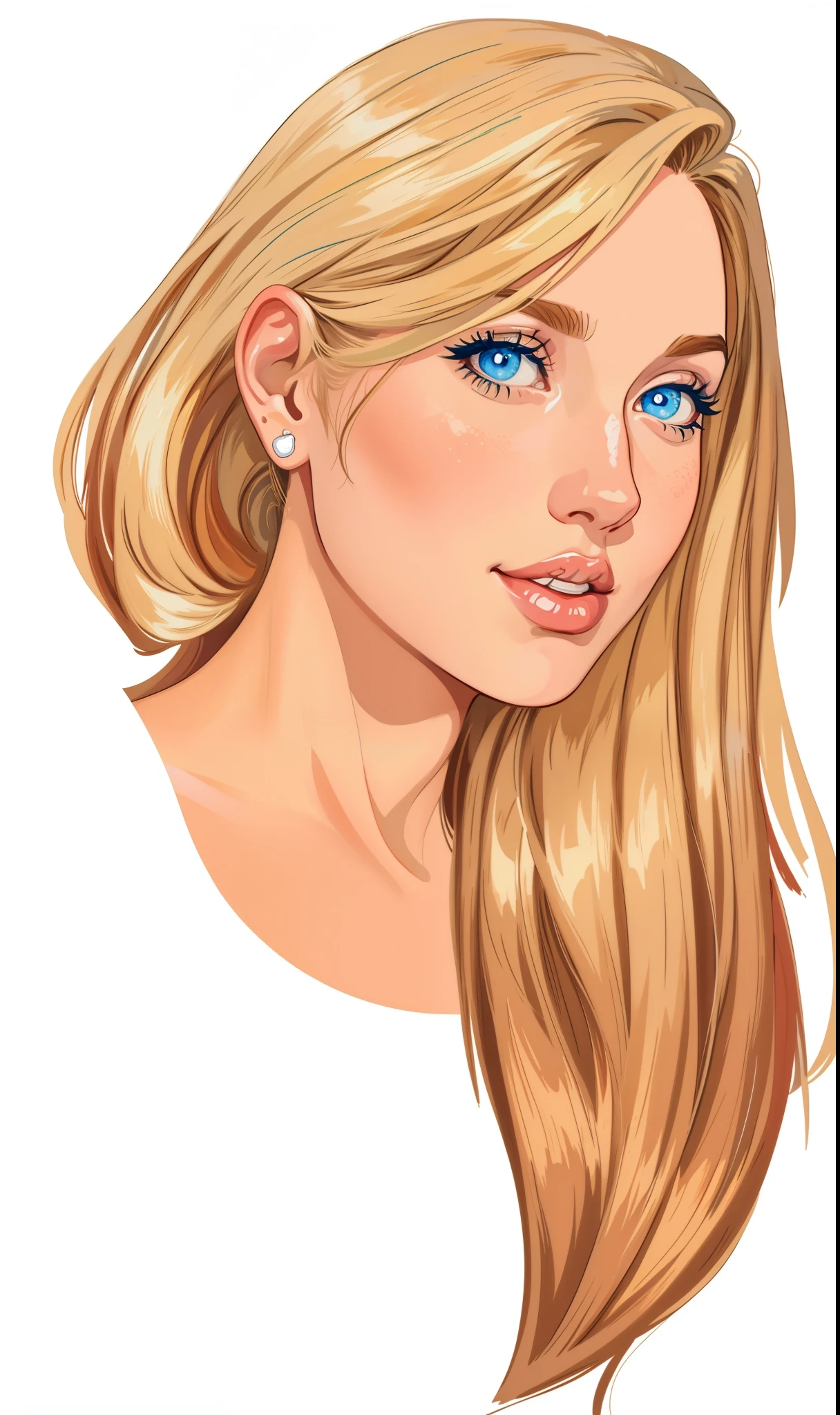 mulher loira com olhos azuis e um vestido azul em uma cozinha, in illustration style digital, pintura digital dos desenhos animados, em estilo de pintura digital, arte de pintura digital dos desenhos animados, estilo pintura digital, digital illustration portrait, pintura digital brilhante, retrato digital, Estilo na pintura digital, retrato de arte digital, arte digital dos desenhos animados, desenho animado de arte digital, realistic digital illustration, arte pintura digital