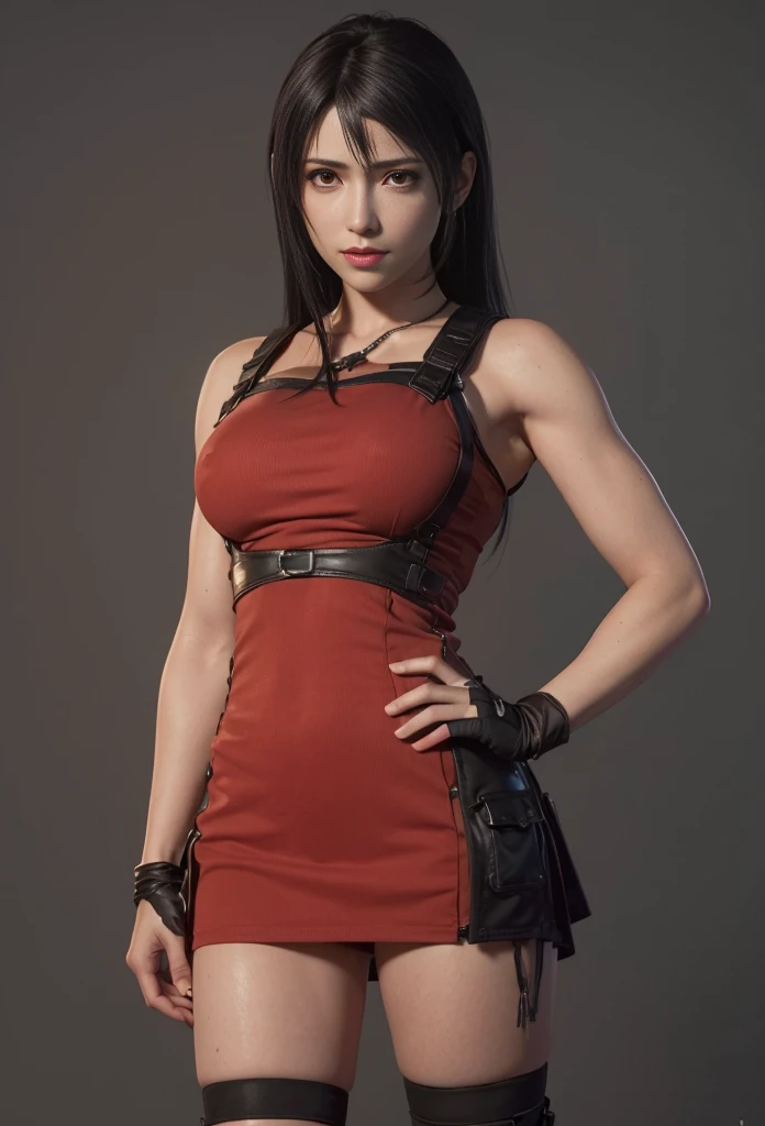 (best quality,ultra-detalhado),(Realistic:1.37), "Tifa Lockhart", Rosto bonito e detalhado, maquiagem preta nos olhos, textura ultra realista, rosto delicado, expression serious