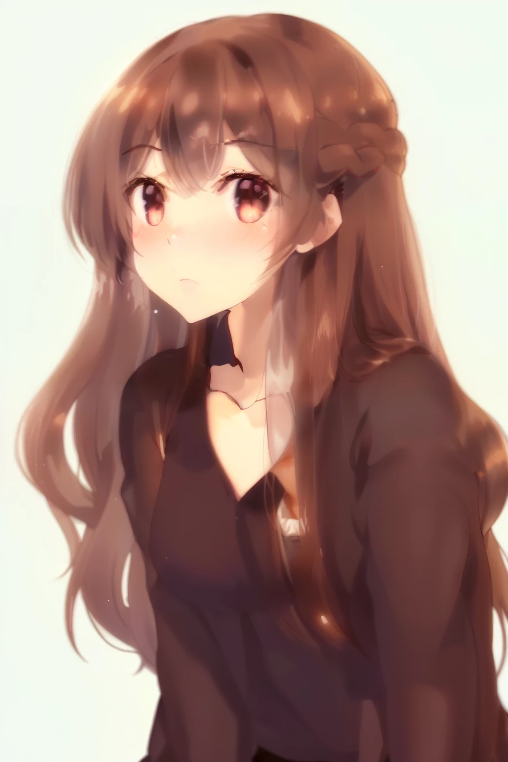 a girl with long hair and a black shirt is standing in front of a white background, girl with long hair, a girl, extremely cute face, girl, cute natural face, cute face, best girl, pretty girl, cute girl, holo, iwakura lain, pretty face