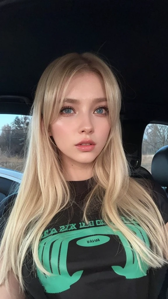 Mujer rubia con ojos azules y una camisa negra en un auto., Yelena Belova, Dasha Taran, Anna Nikolanova aka Newmilky, Anastasia Ovchinnikova, angelina stroganova, Olya Bossak, Novia rusa, Irina Nordsol Kuzmina, Cabello largo y rubio y ojos grandes, Alexandra Waliszewska