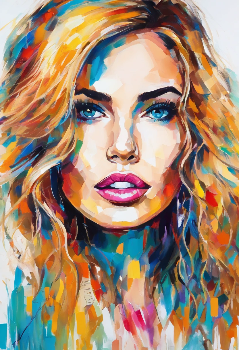 Pintura de una mujer con ojos azules y cara colorida, Acrylic Paint on Canvas, Retrato de mujer hecho de pintura, Pintura de arte pop, acrylic on canvas, inspired by Károly Lotz, Retrato abstracto, Retrato hecho de pintura, Megan Fox colorido retrato, pintado en acuarelas brillantes, Mujer rubia, Una pintura de arte pop, painted in acrylic