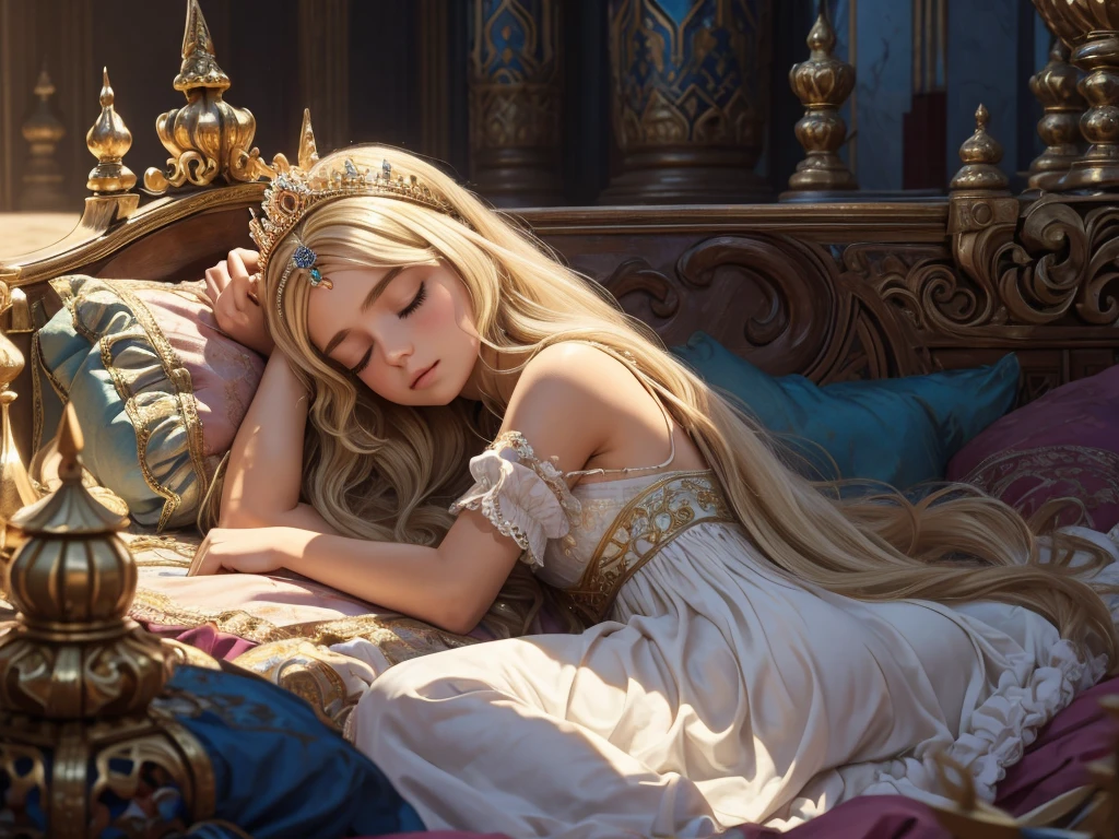 "Sleeping Beauty", lindo vestido de princesa, Disney pixar, realista, Jardim encantado, HD, ..3d, 8k, super realista