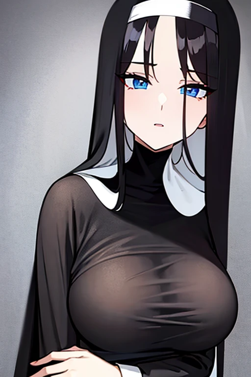 Nun Black straight hair Blue eyes Sexy breast Fringe