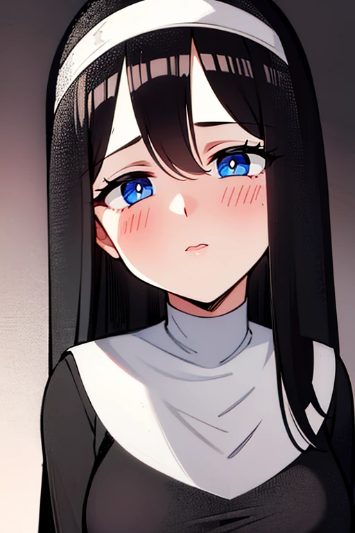Nun in love Blush Black straight hair Blue eyes Sexy Fringe
