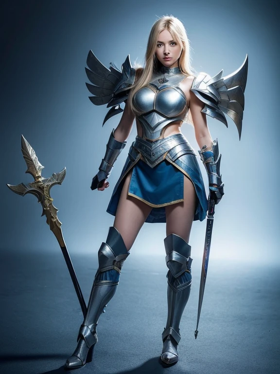 Ultra HD、Ultra-clear、Beautiful Face、prick々Holy warrior in beautiful golden armor、Golden Wings、Golden Tiara、Full body golden armor、Dragon scale armor、Heavy golden armor、blue eyes、Silver Hair、Braided Hair、Big Breasts、Big Great Sword、