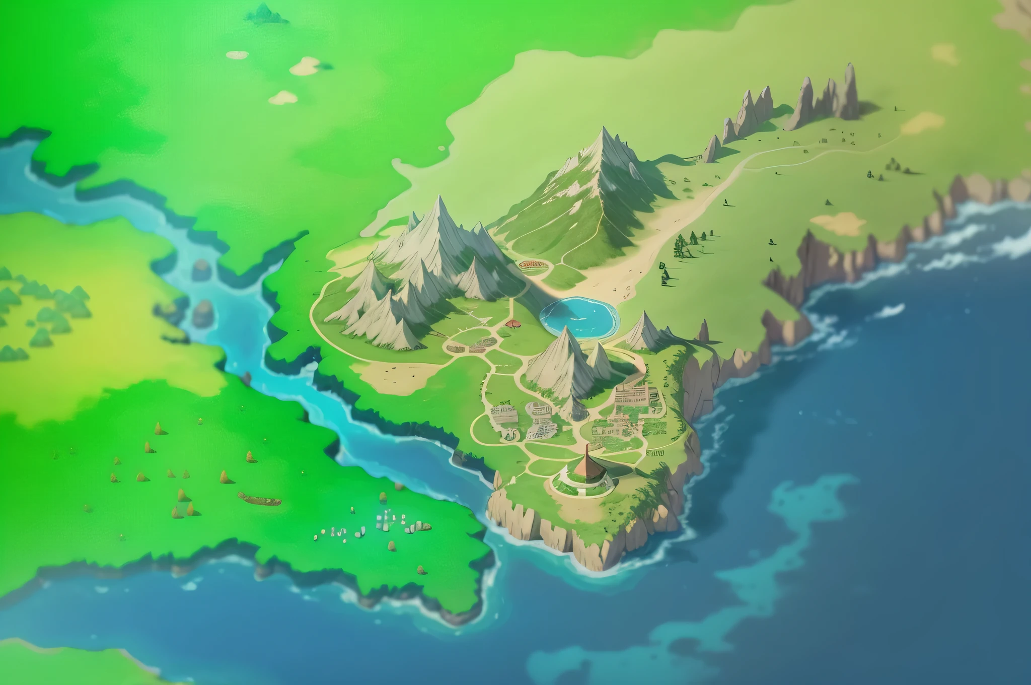 mapa do jogo com muitos locais diferentes, mapa do jogo, Interface do jogo, terreno montanhoso, Imagens do jogo, Interface do jogo, detailed scenery—width 672, mobile game style, chinese three kingdoms, game overlay, Jogabilidade, Onmyoji, mapa detalhado, mapa regional da fantasia antiga, Isekai, legend of korra setting, mapa de vista superior, Cidade, reino com porto, casas pequenas, montanhas