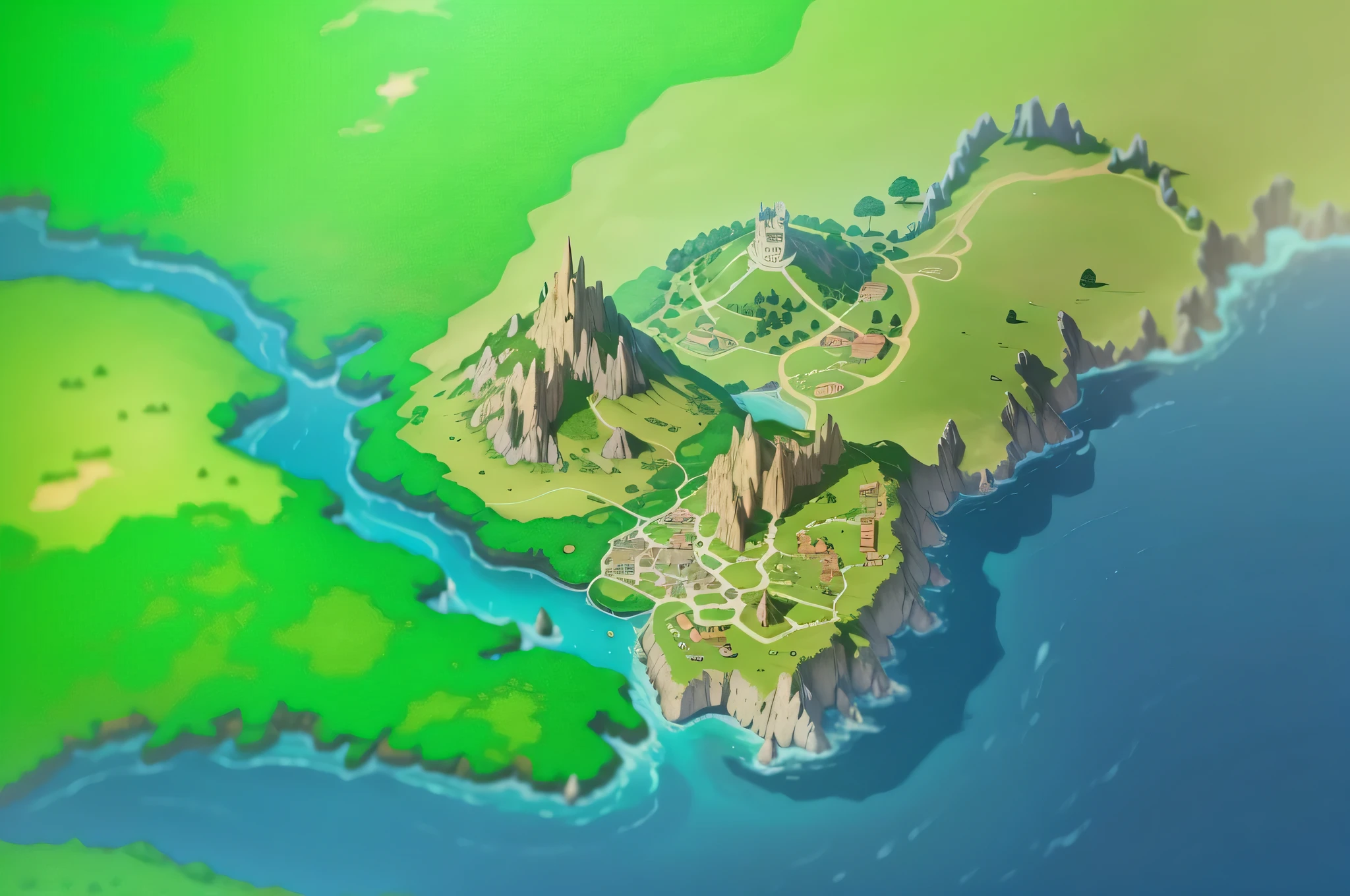 mapa do jogo com muitos locais diferentes, mapa do jogo, Interface do jogo, terreno montanhoso, Imagens do jogo, Interface do jogo, detailed scenery—width 672, mobile game style, chinese three kingdoms, game overlay, Jogabilidade, Onmyoji, mapa detalhado, mapa regional da fantasia antiga, Isekai, legend of korra setting, mapa de vista superior, Cidade, reino com porto, casas pequenas, montanhas