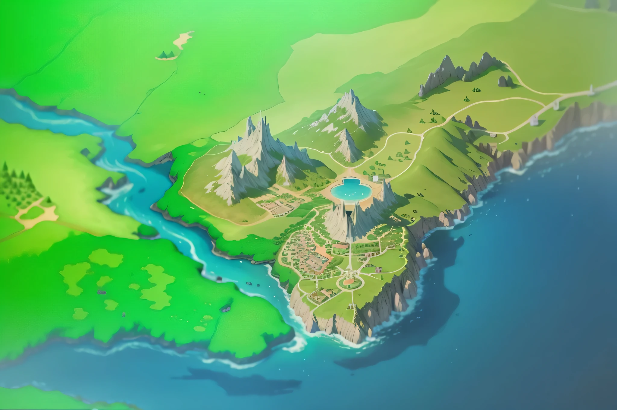 mapa do jogo com muitos locais diferentes, mapa do jogo, Interface do jogo, terreno montanhoso, Imagens do jogo, Interface do jogo, detailed scenery—width 672, mobile game style, chinese three kingdoms, game overlay, Jogabilidade, Onmyoji, mapa detalhado, mapa regional da fantasia antiga, Isekai, legend of korra setting, mapa de vista superior, Cidade, reino com porto, casas pequenas, montanhas