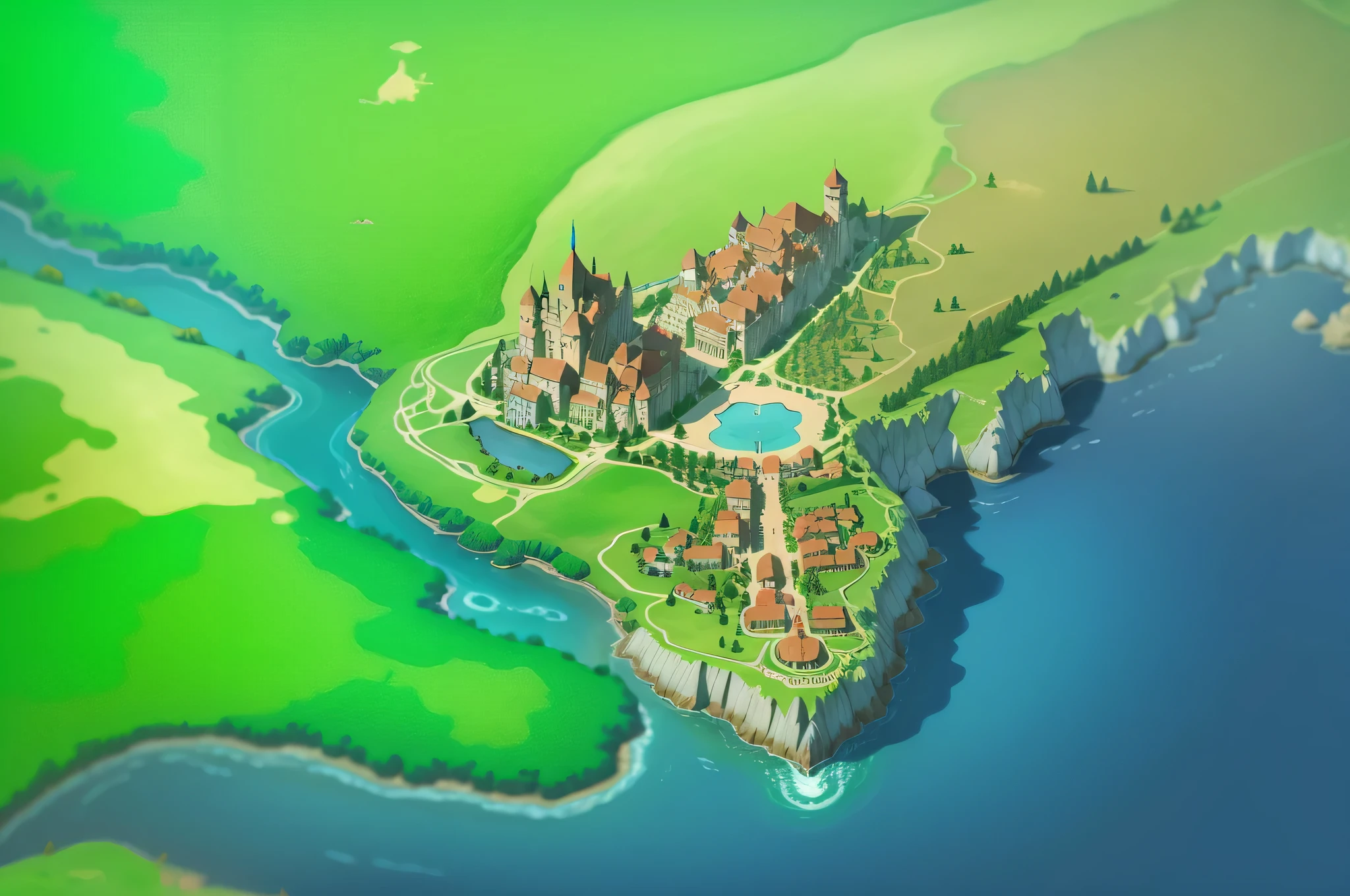 mapa do jogo com muitos locais diferentes, mapa do jogo, Interface do jogo, terreno montanhoso, Imagens do jogo, Interface do jogo, detailed scenery—width 672, mobile game style, chinese three kingdoms, game overlay, Jogabilidade, Onmyoji, mapa detalhado, mapa regional da fantasia antiga, Isekai, legend of korra setting, mapa de vista superior, Cidade, reino com porto, casas pequenas, montanhas, Castelo na montanha.