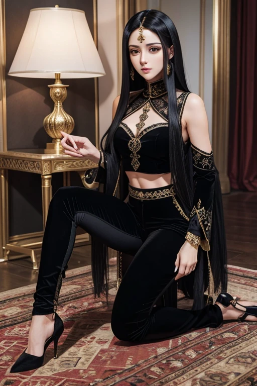 Queen Mistress Arabic Velvet pants Black straight long hair