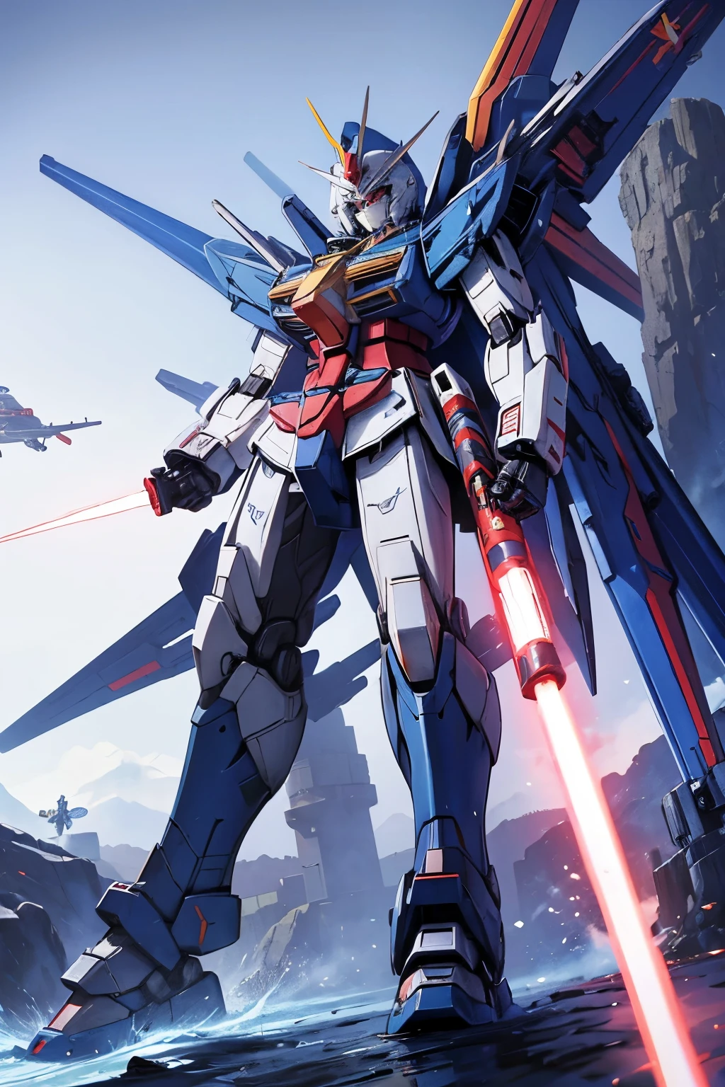 flying gundam,giant mecha,lightsabers,high qulity,Blue livery,Cultivation World Edition
