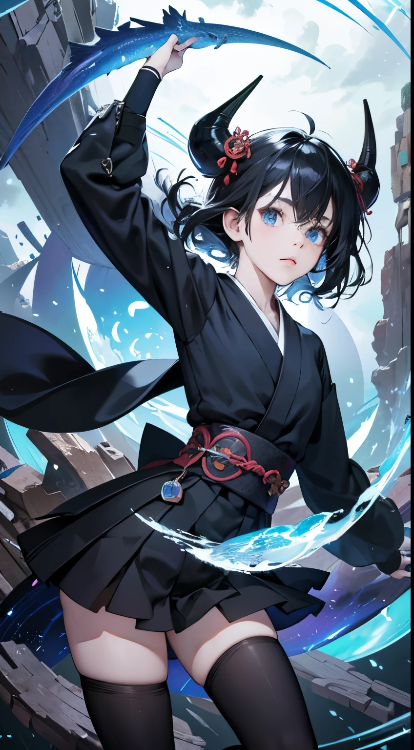 Victor Safonkin, Kazue Kato, Surreal, mysterious, bizarre, fantastical, fantasy, Sci-fi, Japanese anime, geometry of spectacular scenery, monkey-faced fish, man with horns, 3D photo of beautiful girl in miniskirt, perfect body, geometry of puzzle, detailed masterpiece