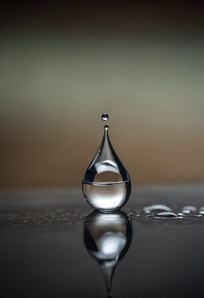 a minimalistic shot of a single water droplet on a clean, reflective surface, focusing on the simplicity and purity of the droplet itself