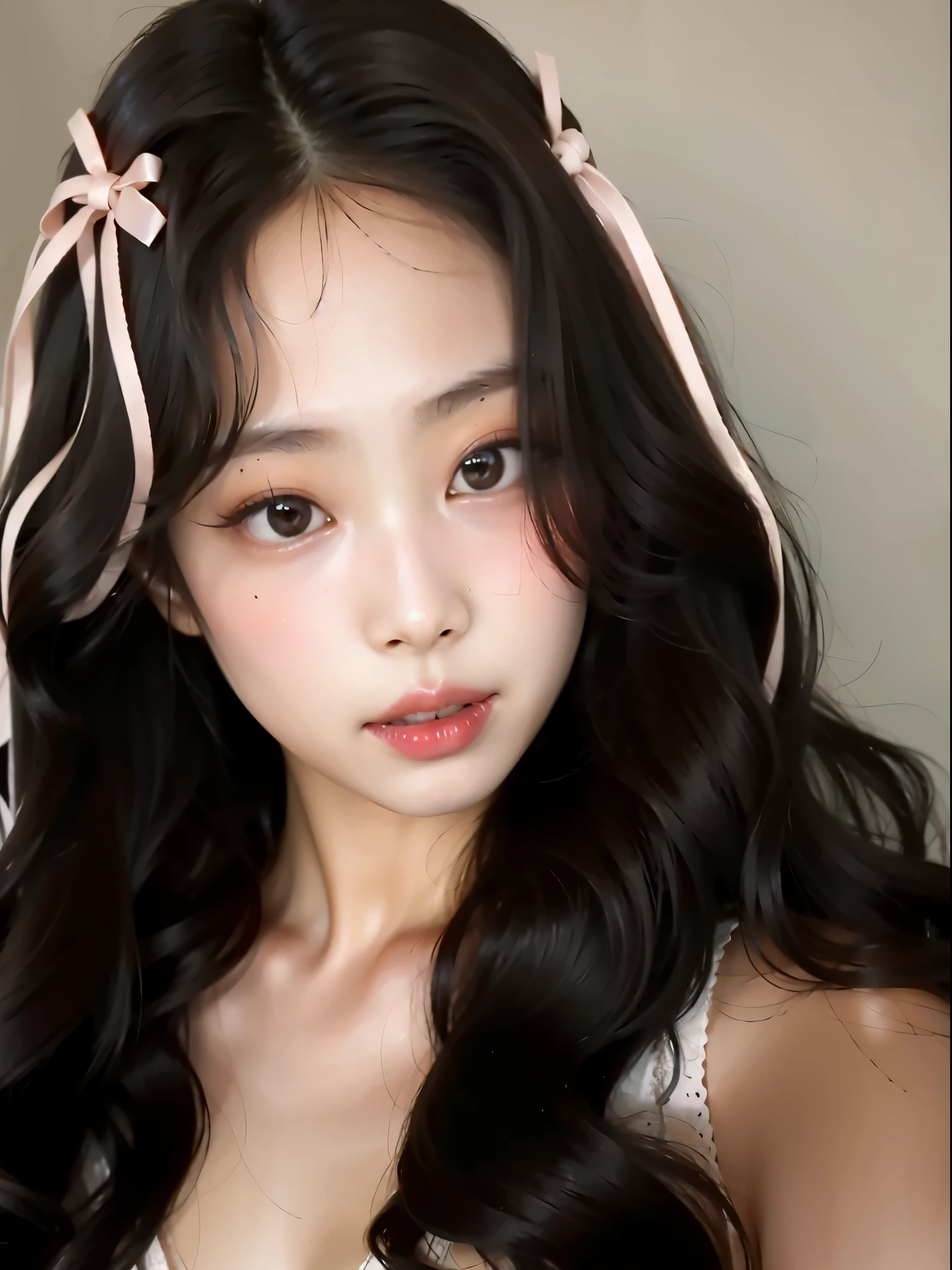 There's a woman in a white top and black gloves, Retrato de Jossi de Blackpink, Ulzzang, Retrato Jisoo Blackpink, Jisoo do Blackpink, Jinyoung Canela, Portrait of female Korean idol, jisoo do blackpink, com cabelos longos, Jaeyeon Nam, Heonhwa Choe, young adorable korean face, linda mulher coreana jovem, Parque Ji-min