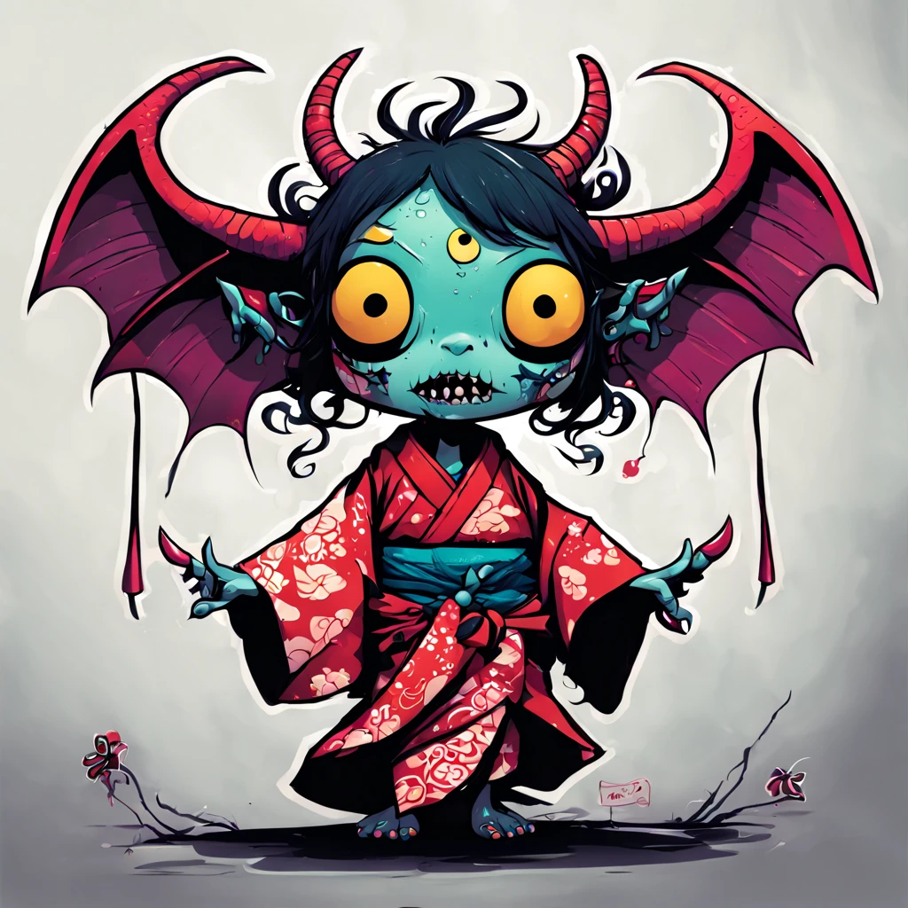 2D, monster, creepy,, (style of Skottie Young:1.3)
Succubus looking cute in a kimono