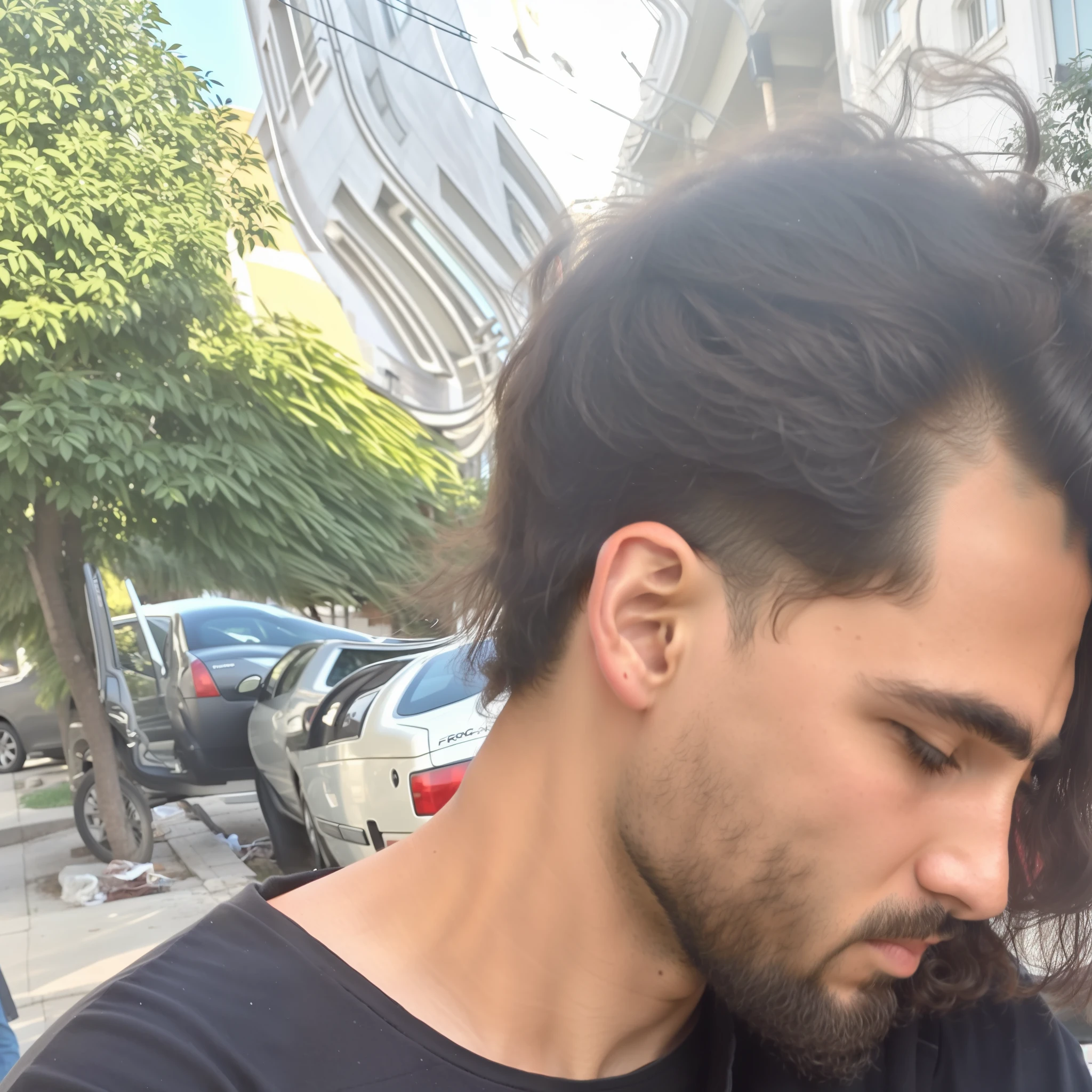 arafed man with long hair and a beard wearing a jacket, without beard, halfbody headshot, headshot profile picture, with a small beard, around 1 9 years old, with no beard, taken in the early 2020s, riyahd cassiem, with long dark hair, with long hair, curled beard, without beard and mustache
