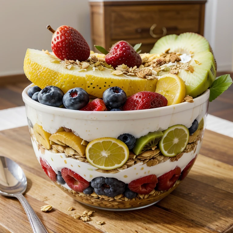 Fruit Breakfast Bowl:
Try a breakfast bowl with Greek yogurt, granola e uma variedade de frutas frescas, providing a balanced and nutritious combination.
