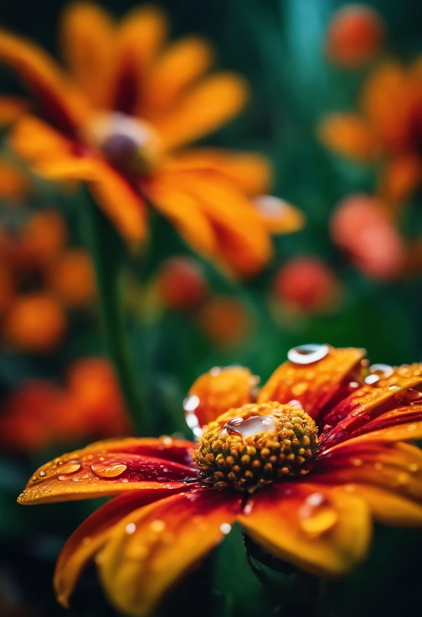 a creative shot of water droplets on a colorful surface, such as a flower or fruit, showcasing the vibrant colors and enhancing the visual impact