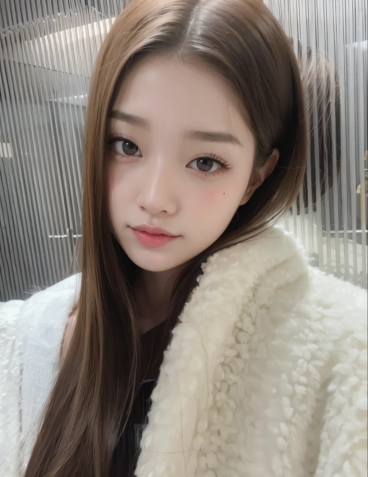 um close up de uma mulher com cabelos longos vestindo um casaco branco, Wonyoung Canela, Won-young Jang, Ulzzang, Wonyoung, Jang Won-young, wan adorable korean face, young adorable korean face, com bonito - fino - rosto, Wonyoung do IVE, coreana, 19-year-old girl, Wonyoung - Eun