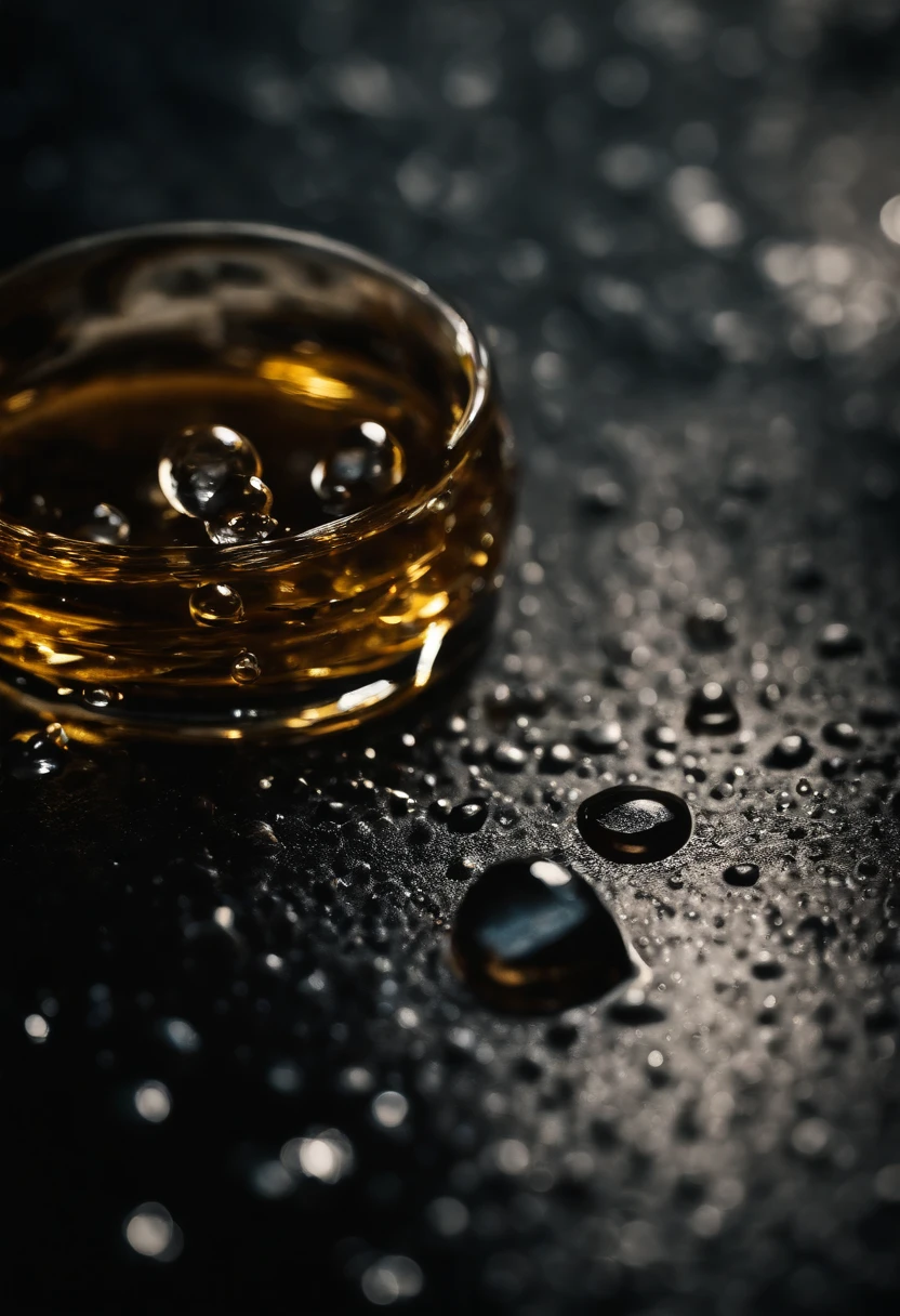 an abstract shot of water droplets on a textured surface, experimenting with lighting and composition to create a visually striking and unique image