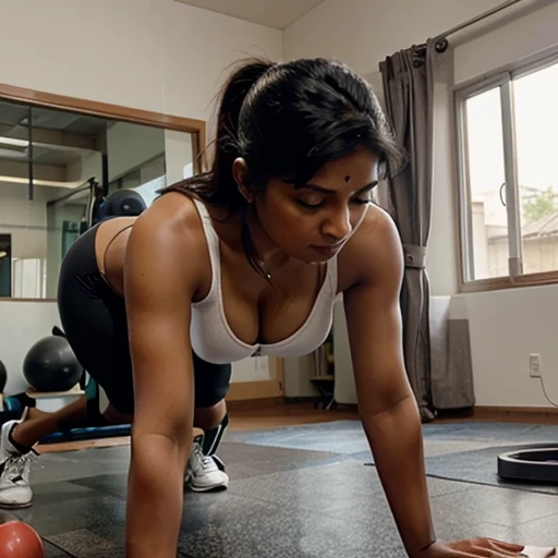 Pregnant indian mom push upin gym