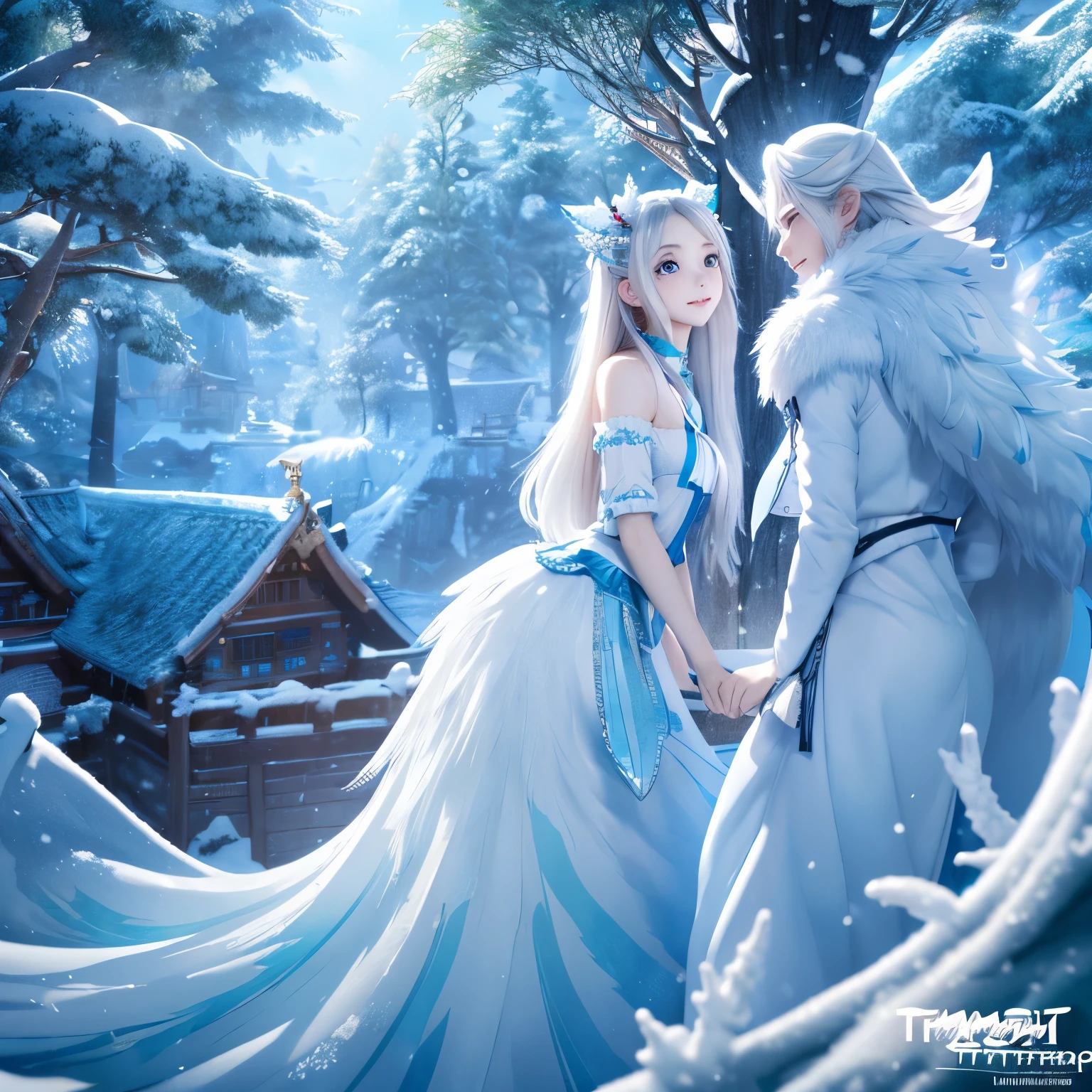 (((tmasterpiece))), Best quality at best, Super detailed CG unity 8K wallpaper, tree house.femele,Race is snow wolf,A pair of snow-white ears,A pair of light blue eyes,a light blue tail