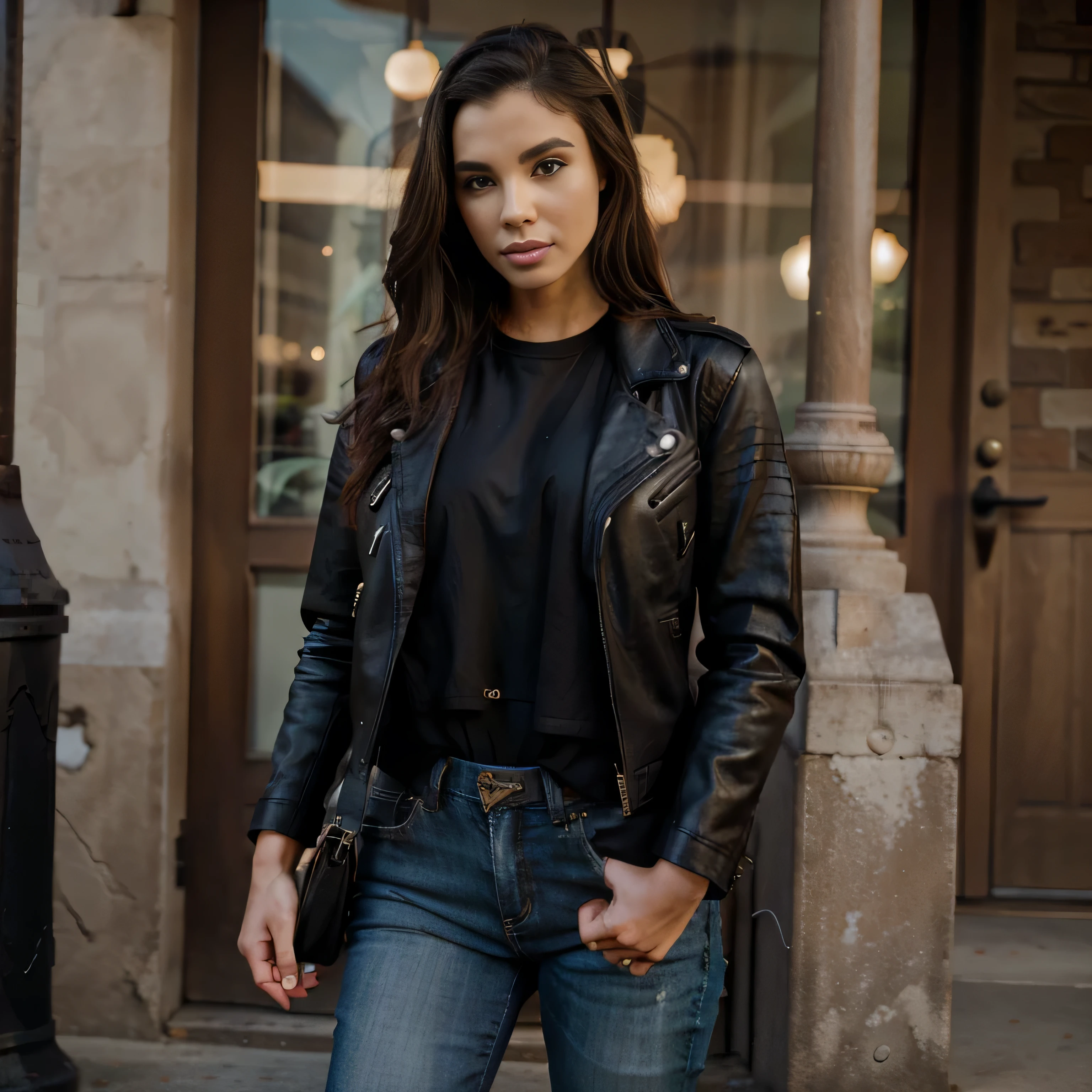 wearing Leather jacket