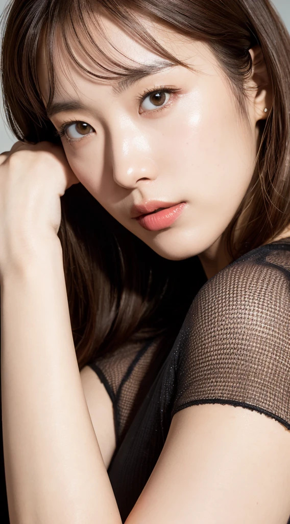 ((full body)), Ultra-realistic capture, Highly detailed, High resolution 16k close-up of human skin. Skin texture must be natural, With such detail that pores can be finely identified. Skin should look healthy, In a uniform tone. Use natural light and color, streaked hair, streaked hair, short hair, ((full body)), sit in a bedt,dutch angle, UHD, retina, masterpiece, ccurate, anatomically correct, super detail, textured skin, high details, high quality, best quality, highres, 1080P, HD, 4K, 8k
