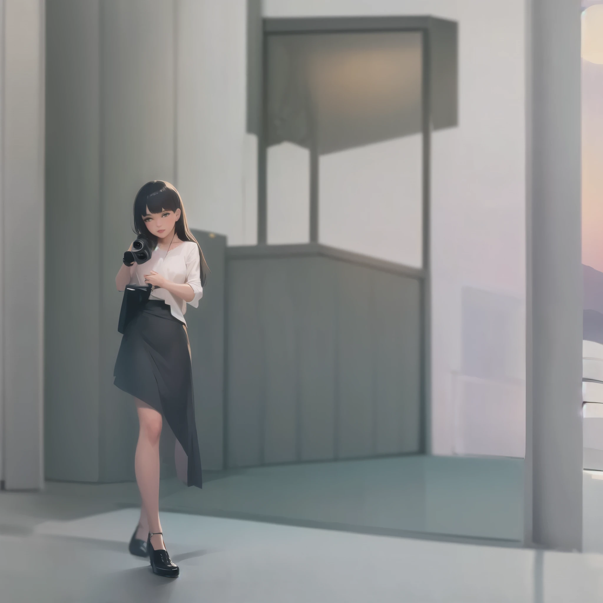 a cartoon of a woman in a skirt holding a camera, commission for high res, style artgerm, character is in her natural pose, ilya kuvshinov landscape, casual pose, oc commission, artgerm and ilya kuvshinov, pinup, [ 4 k digital art ]!!, extremely detailed artgerm, full body portrait of a short!