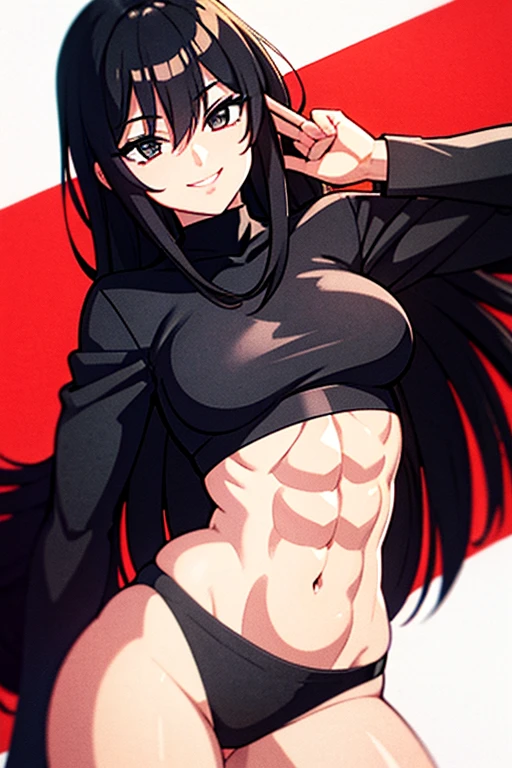 Woman Abs Thighs Bed Nice Smile Black square hair