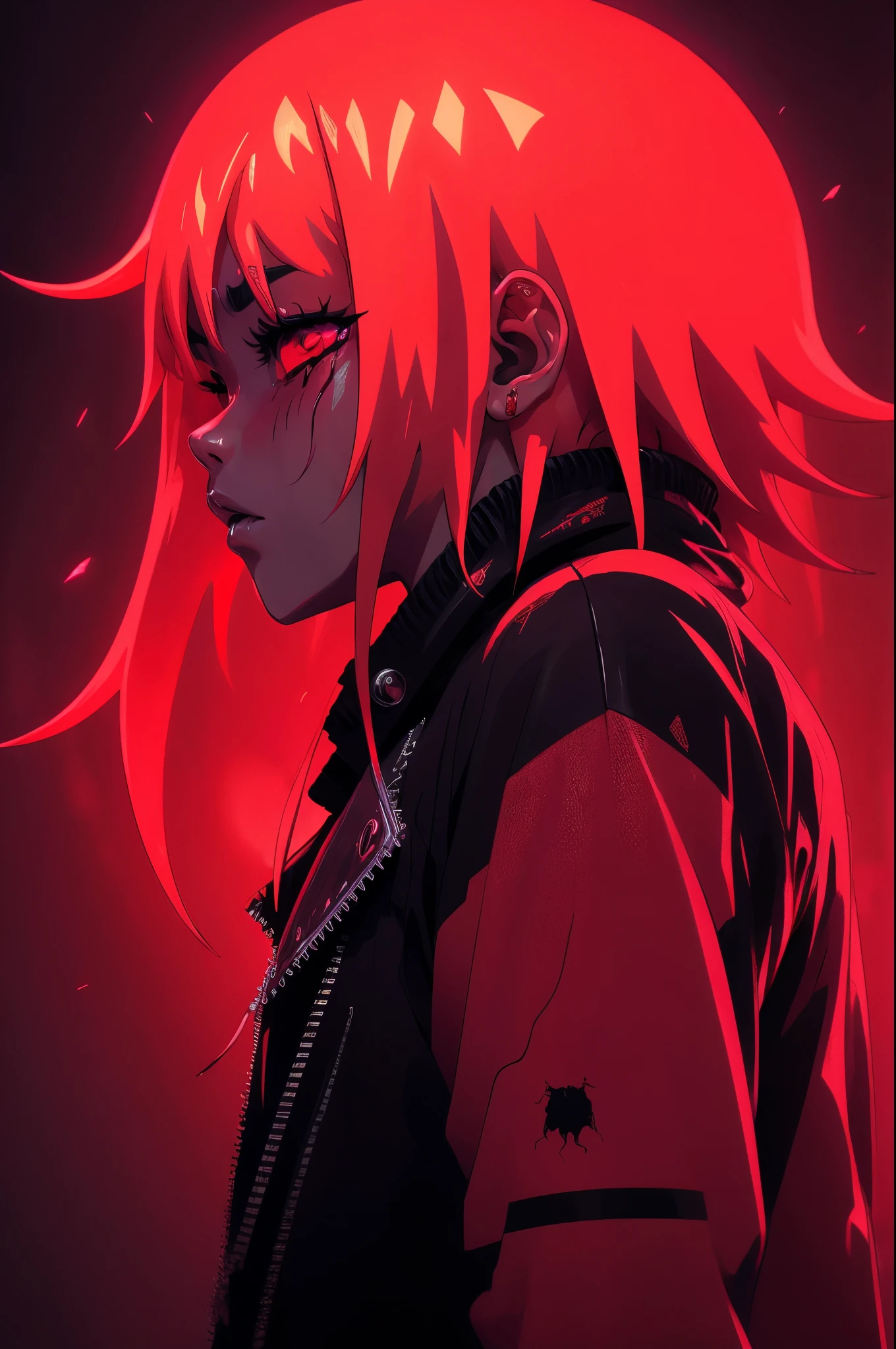 anime phonk brain sick demon horror album cover with neon red colors