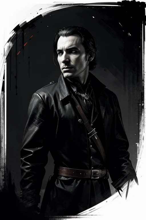 noble man, magistrate, quill in hand, inspired by James Bolivar Manson, inspired by Edo Murtić, drawn in a neo - noir style, drawn in a noir style, dark high-contrast concept art, dark illustration, inked digital, high contrast, digital illustration