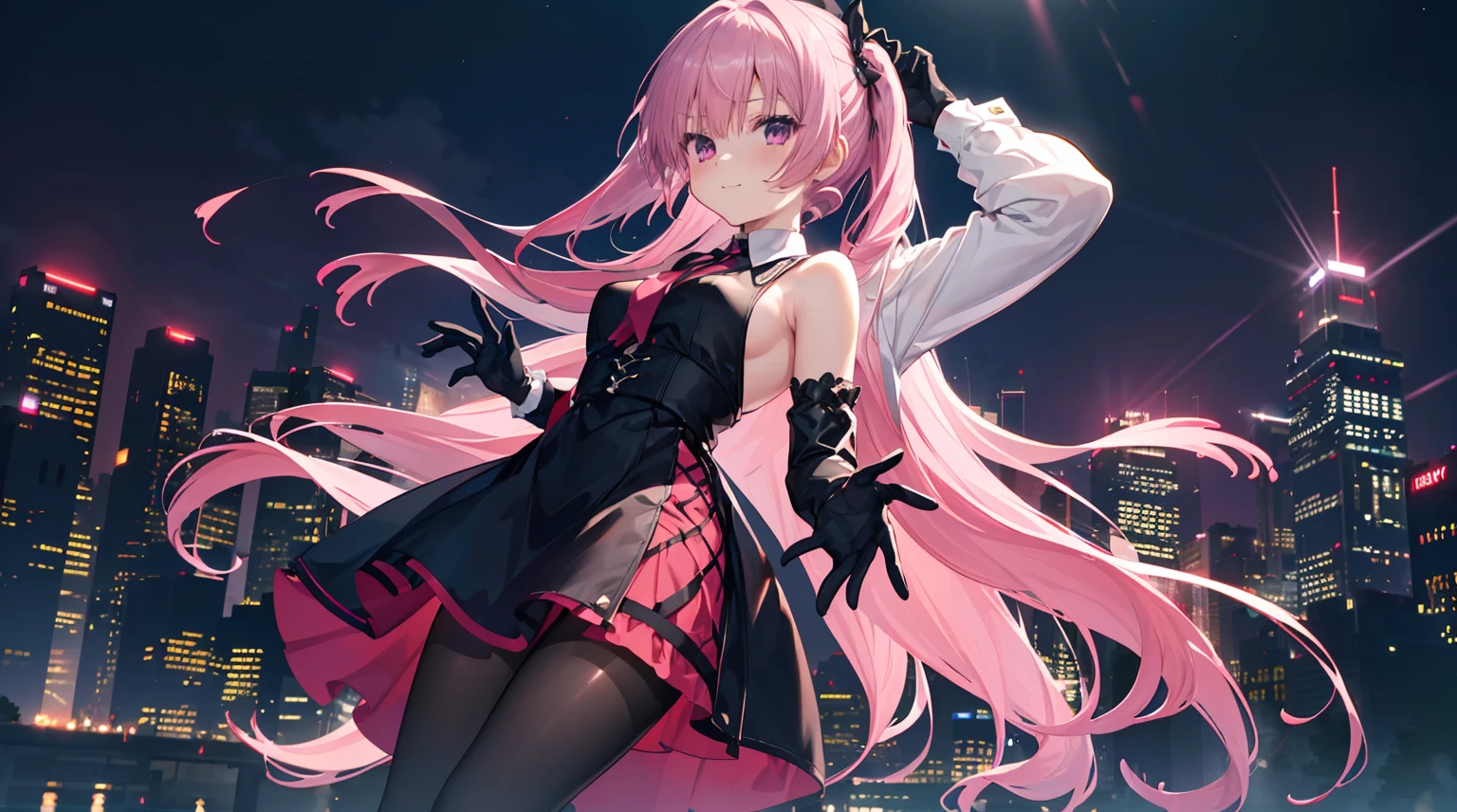 Pink Hair、ピンク目girl、Small breasts、Hair Bun、girl、Small breasts、ta、Bright smile、Looks about 15 yan Musume、short、目のhighlight、Sexy thighs、it's raining、My clothes are wet from the rain and are transparent、Your eyes are so beautiful、highlight