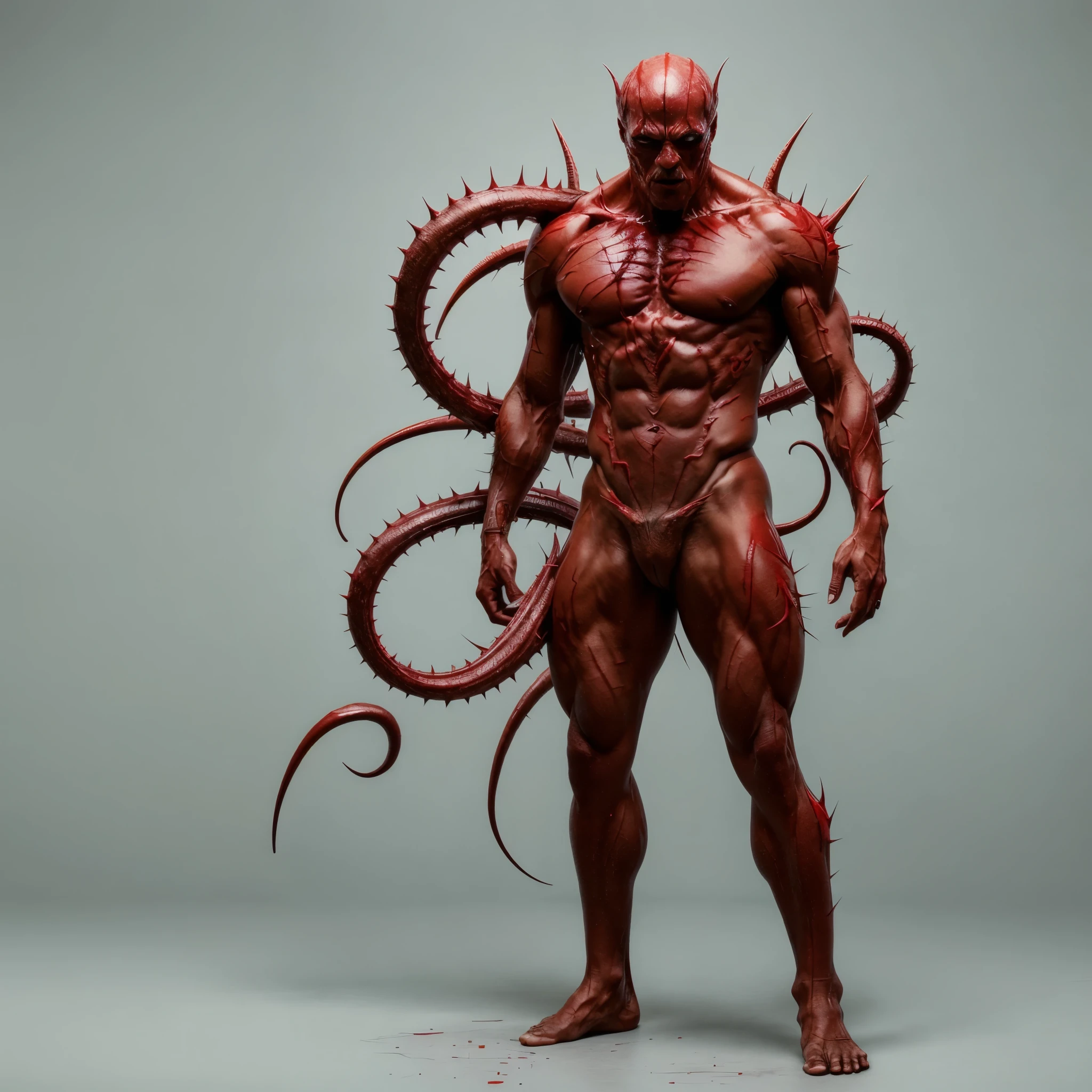 Full body、Full of thorns all over the body、always bloody、Bloody、Bloody、Top image quality、masterpiece、8K、kook、Strongest、Atrocious、The Monster、killer ghost、Body full of thorns、musculature、tentacles from hands、The Monster、Tentacles from the crotch、Tentacles grow