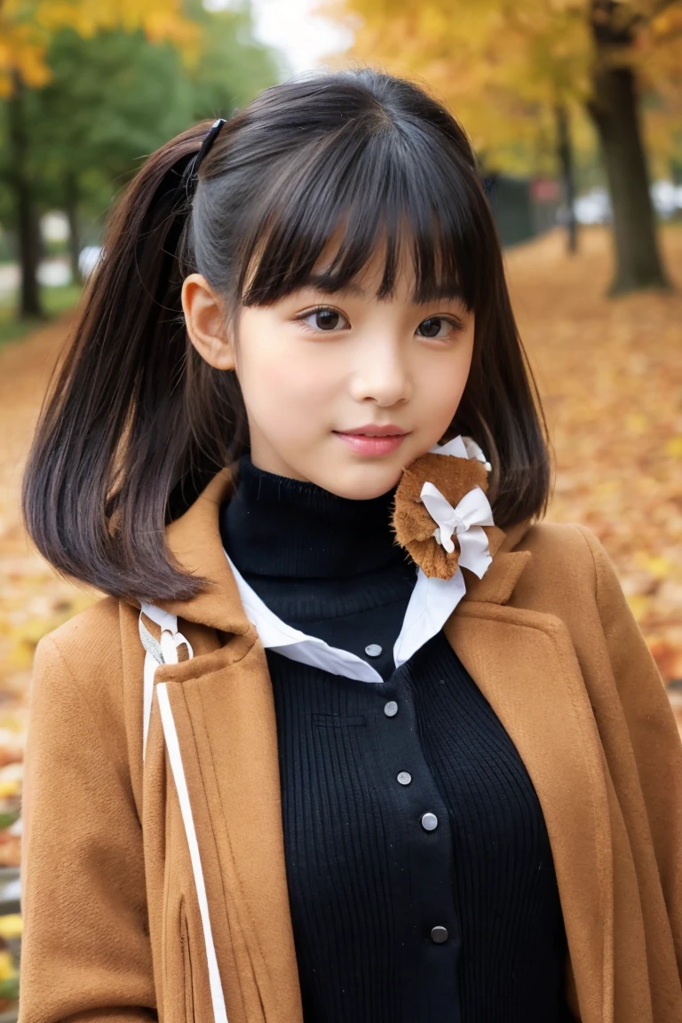 Autumn attire、bow ribbon、a beauty girl、*****************、Black hair straight、