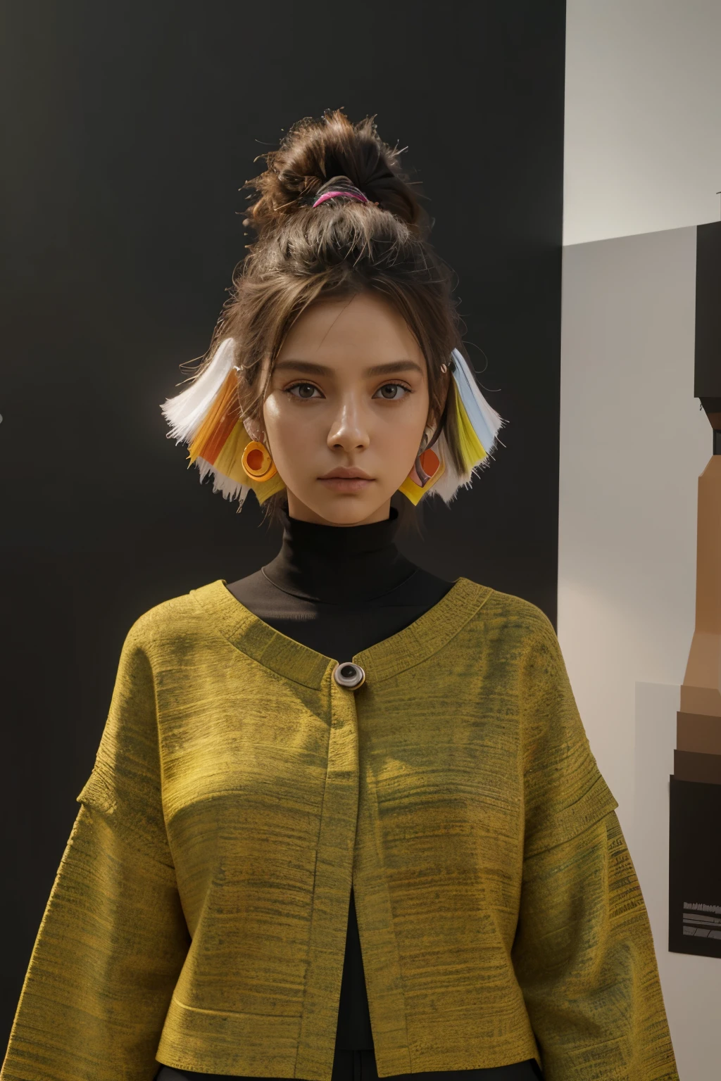 a digital fashion piece with innovative design, Texturas, seis cores, y2k, Estilo jovem, arte conceitual, Curvas, Minimalista, fundo cinzento, estilo anime, 3D-rendering, realistic lighting, alto detalhamento, multiple textures, shape patterns, multiplas cores, poster design