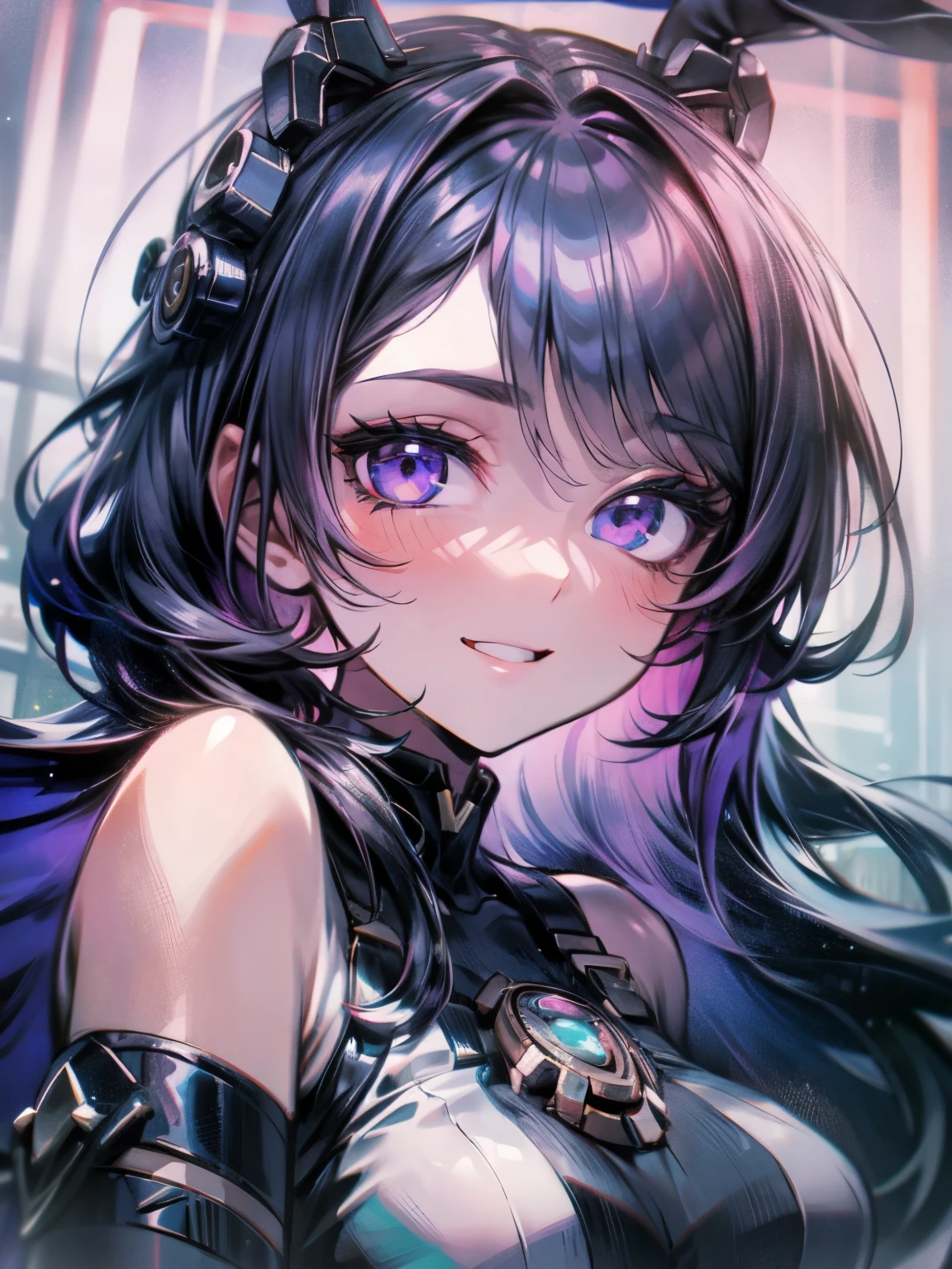 Ai hoshino, Cabello largo, purple hair, Cabello rayado ,Ojo morados, Pupilas en forma de estrella, 1girll, cuerpo completosbian,solamente, Ojo morado,ojos de estrella,ojos brillantes,ojos brillantes,Pupilas en forma de estrella,ojos detallados, muslos blancos, purple color hair,soplar el cabello, Mirando un visor, senos, cuerpo completosbian, senos grandes,Trazado de rayos, colores vibrantes, girlish, Obra maestra, foco nítido, La mejor calidad, Profundidad de campo, cinematic lighting, Atuendos detallados, ojos perfectos, Rico en detalles y textura, Bunny girlish, Barra, dentro, sonriente, Pelo rojo, colored inner hair, colored eyelashes, Cabello largo, ojos azules, black sock, sonriente,