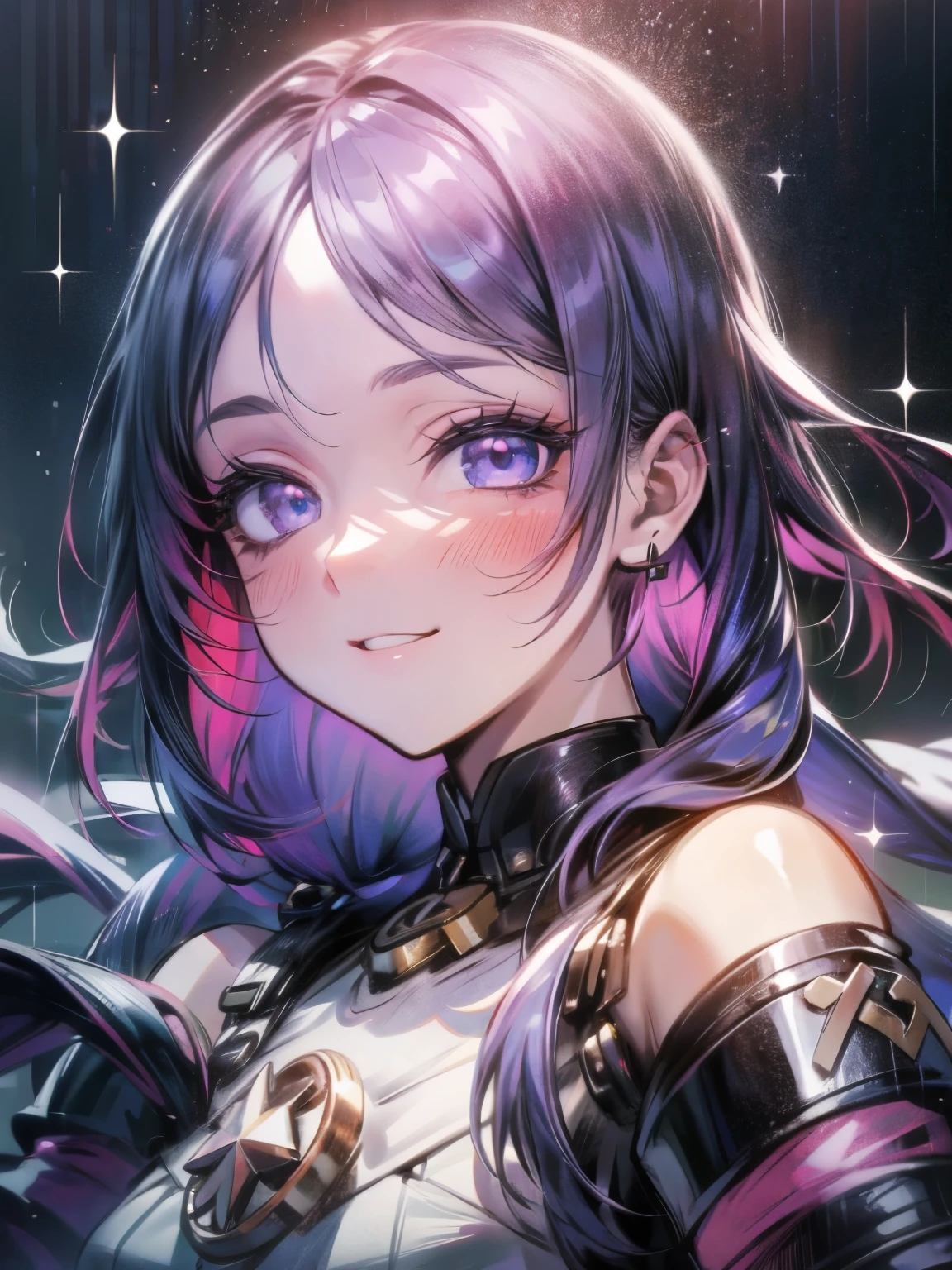 Ai hoshino, Cabello largo, purple hair, Cabello rayado ,Ojo morados, Pupilas en forma de estrella, 1girll, cuerpo completosbian,solamente, Ojo morado,ojos de estrella,ojos brillantes,ojos brillantes,Pupilas en forma de estrella,ojos detallados, muslos blancos, purple color hair,soplar el cabello, Mirando un visor, senos, cuerpo completosbian, senos grandes,Trazado de rayos, colores vibrantes, girlish, Obra maestra, foco nítido, La mejor calidad, Profundidad de campo, cinematic lighting, Atuendos detallados, ojos perfectos, Rico en detalles y textura, Bunny girlish, Barra, dentro, sonriente, Pelo rojo, colored inner hair, colored eyelashes, Cabello largo, ojos azules, black sock, sonriente,