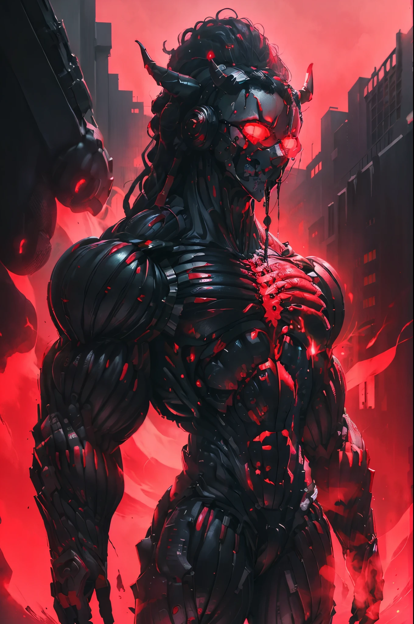 Bene, hoses and tubes connected to the body, chemical fluids, poison, toxic, muscular man, protruding veins, tearing skin, steroids, dark colors, green luminous fluid, black suit with green lights, bright green eyes,
